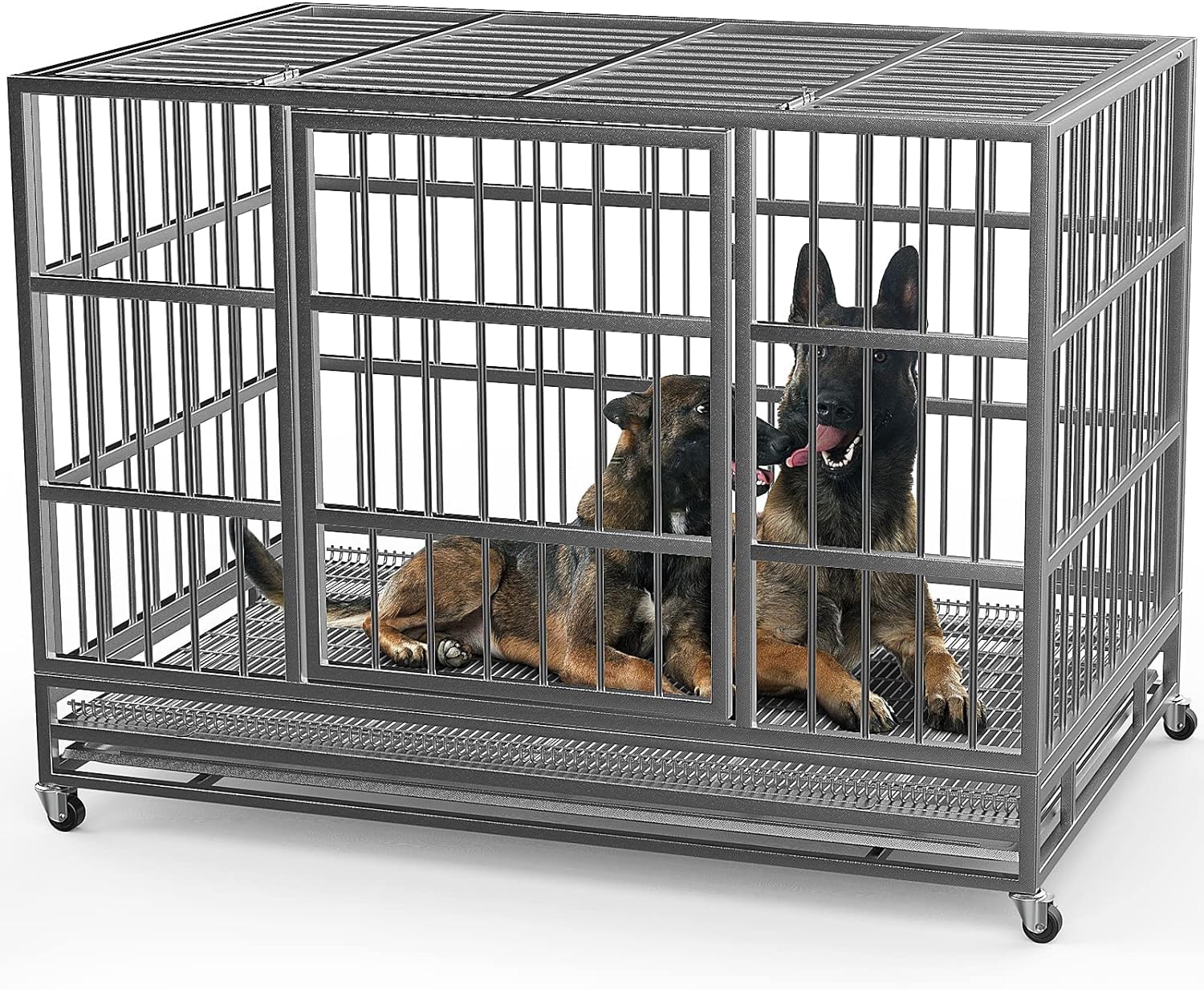 Oranland 38 Inch Heavy Duty Indestructible Dog Kennel With Wheels, High Anxiety Kennel, Sturdy Locks Design, Double Door And Rem