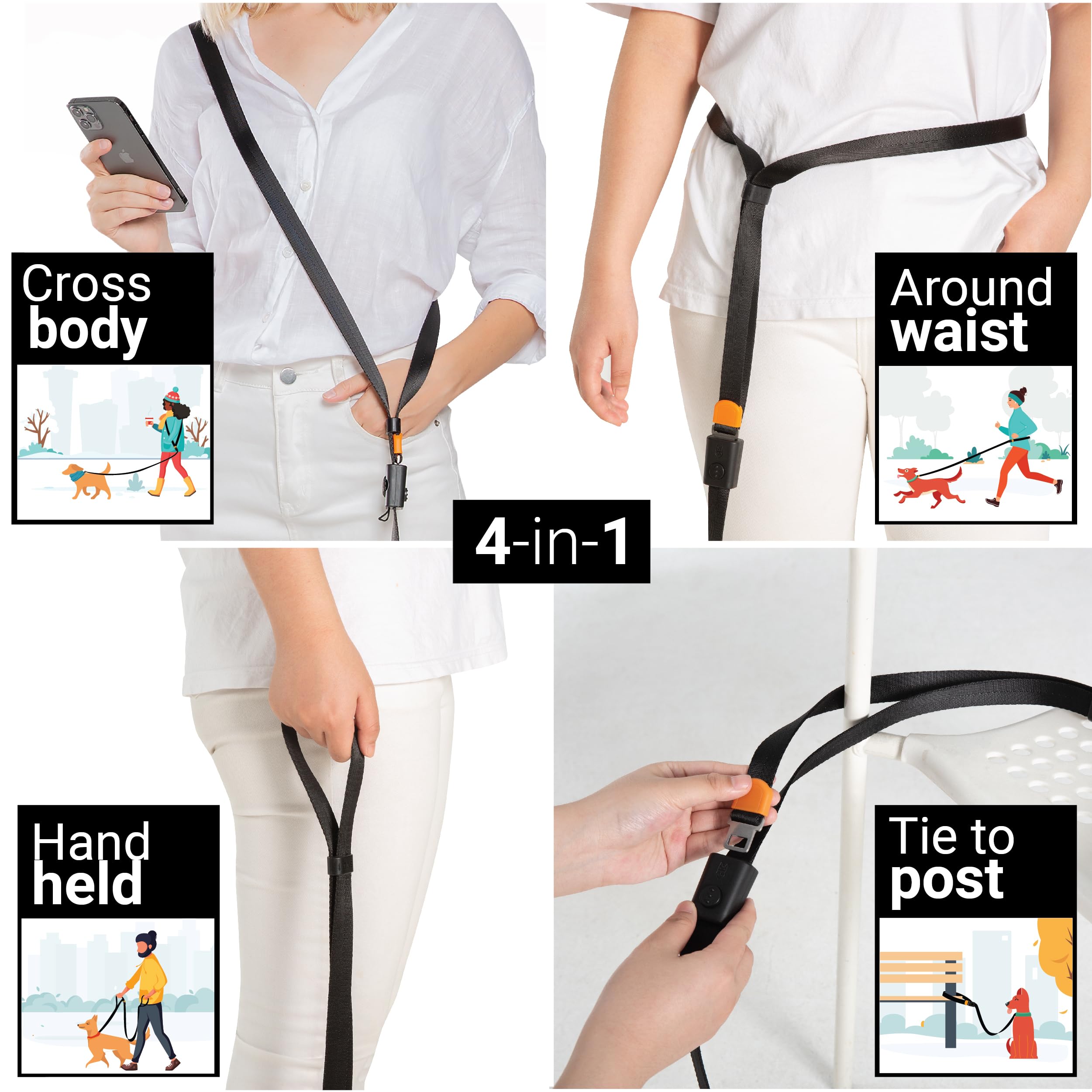 Svd.Pet 4-In-1 Hands Free Dog Leash - Crossbody With Easy Release Buckle & Adjustable Waist For Walking, Running (Navy Blue)