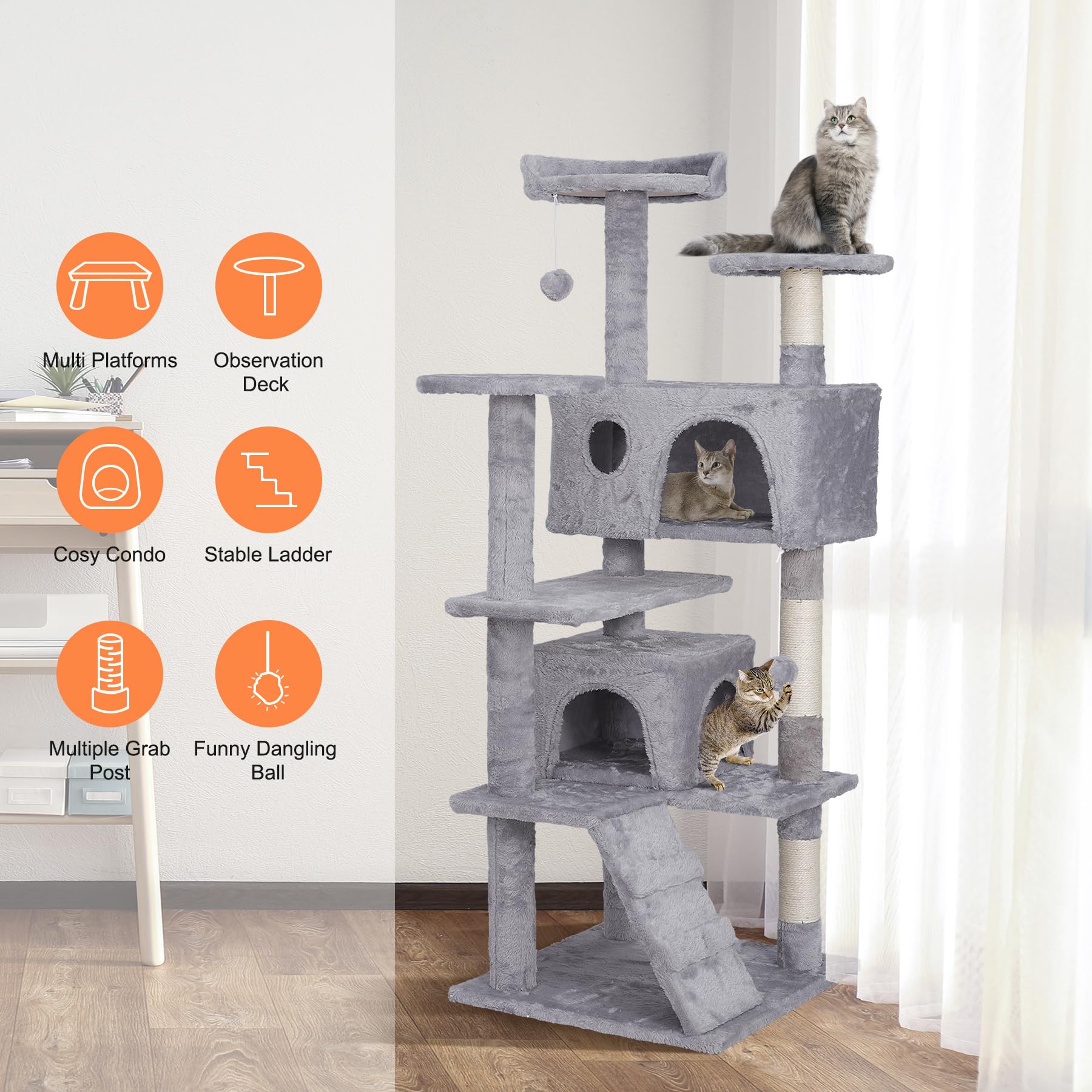 Epetlover 54-Inch Cat Tree Multi-Level Condo Tower Bed Furniture Kitten Play House With Scratching Posts