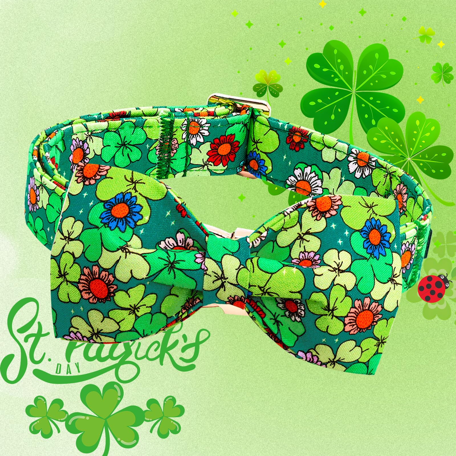 Lionheart Glory St. Patrick'S Day Dog Collar - Lucky Clover Shamrock Collar With Bow For Small Dogs - Spring Green Trefoil With