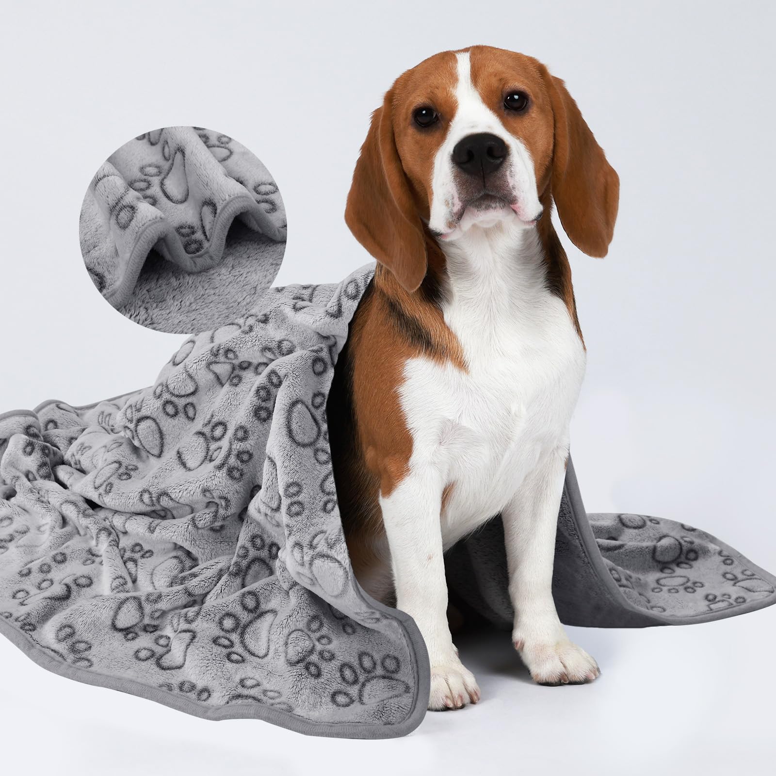 Luciphia 1 Pack 6 Dog Blankets Cat Soft Fluffy Fleece Pet Blanket Warm Cute Print Design Puppy Kitten Doggy Paw Grey Medium(30''