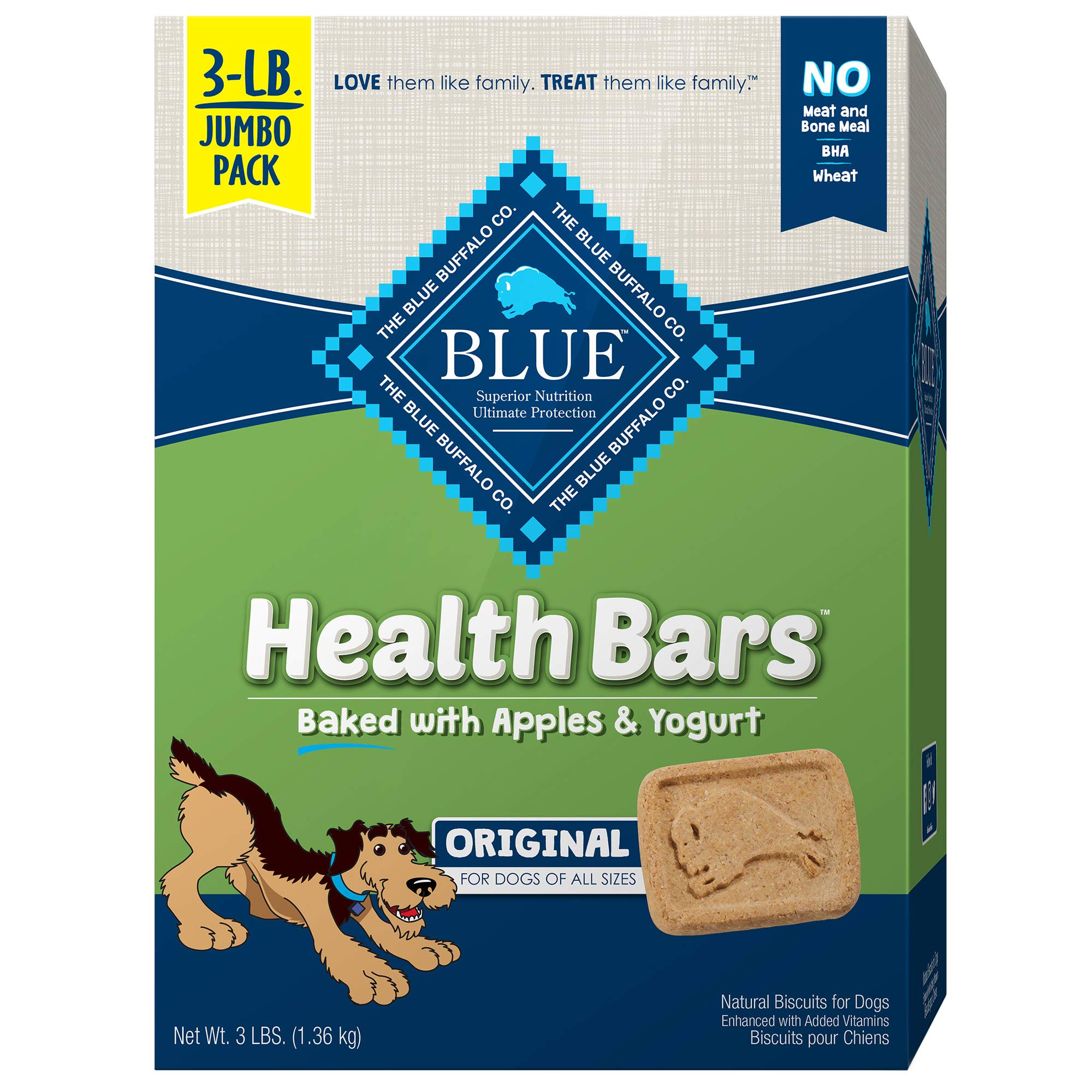Blue Buffalo Health Bars Natural Crunchy Dog Treats Biscuits Apple & Yogurt 48-oz box