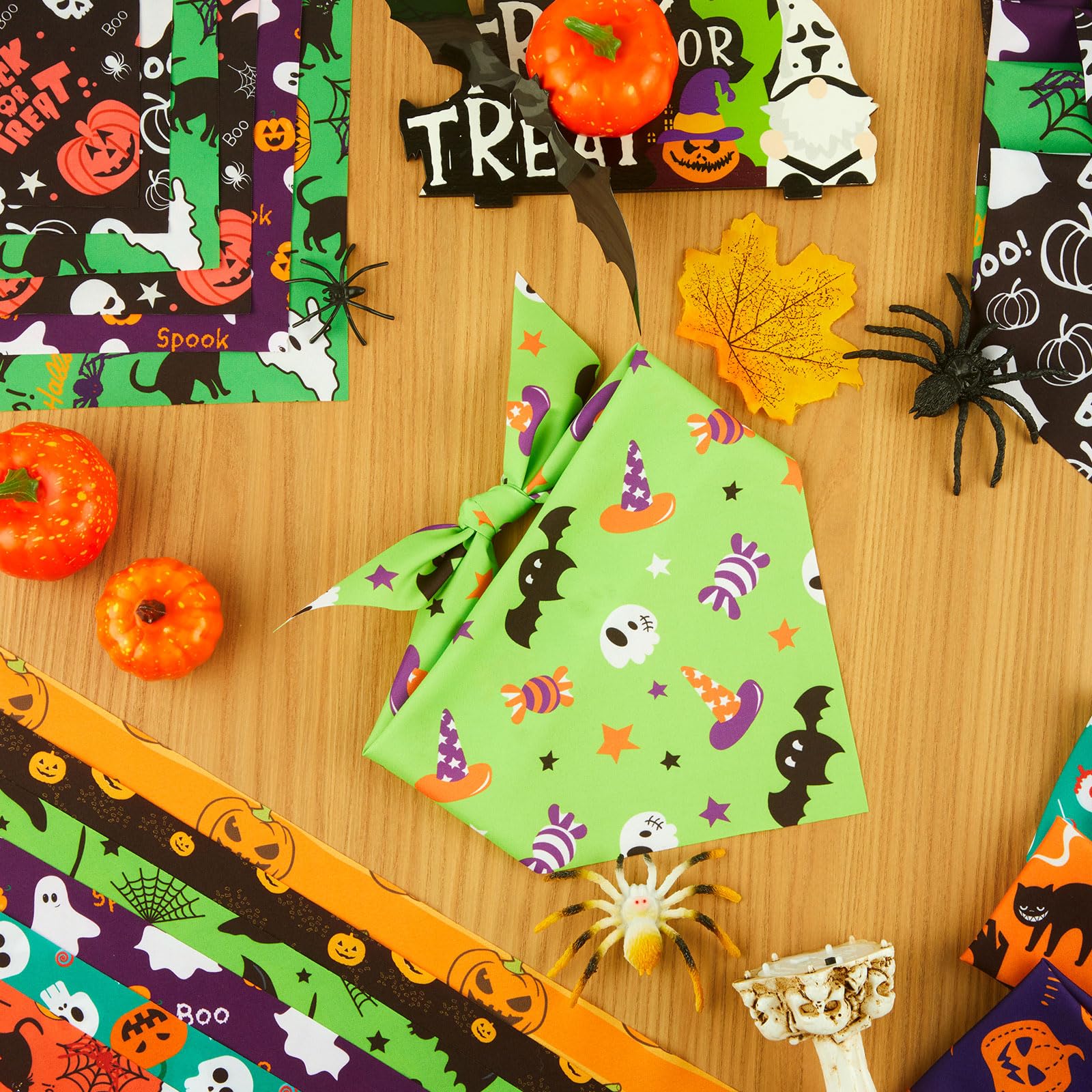 Preboun 50 Pcs Halloween Dog Bandanas Bulk Pumpkin Ghost Bandanas for Dogs Colorful Triangle Kerchief Bibs Scarf Set for Pet Cos