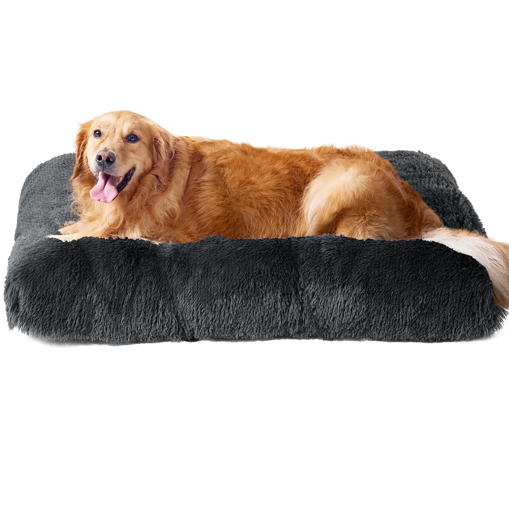 Eheyciga Fluffy Dog Crate Bed For Extra Large Dogs, Plush Faux Fur Dog Crate Pad, Calming Anti Anxiety Xl Dog Bed For Crate, Washable Soft Warm Dog Crate Mat With Non-Slip Bottom, Dark Grey