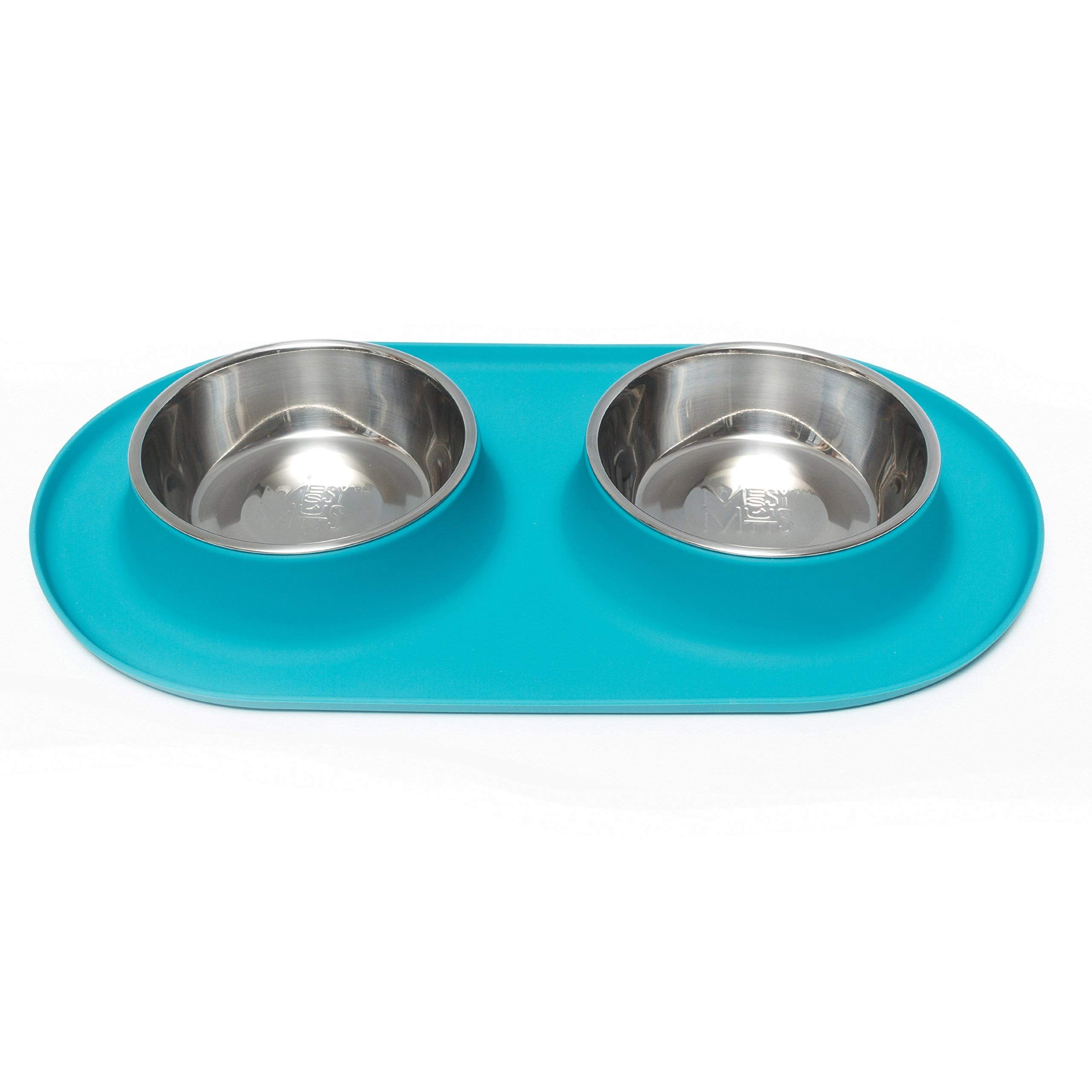 Messy Mutts Double Silicone Feeder with Stainless Bowls | Non-Skid Food Dishes for Dogs for All Pets | Dog Food Bowls | Medium, 