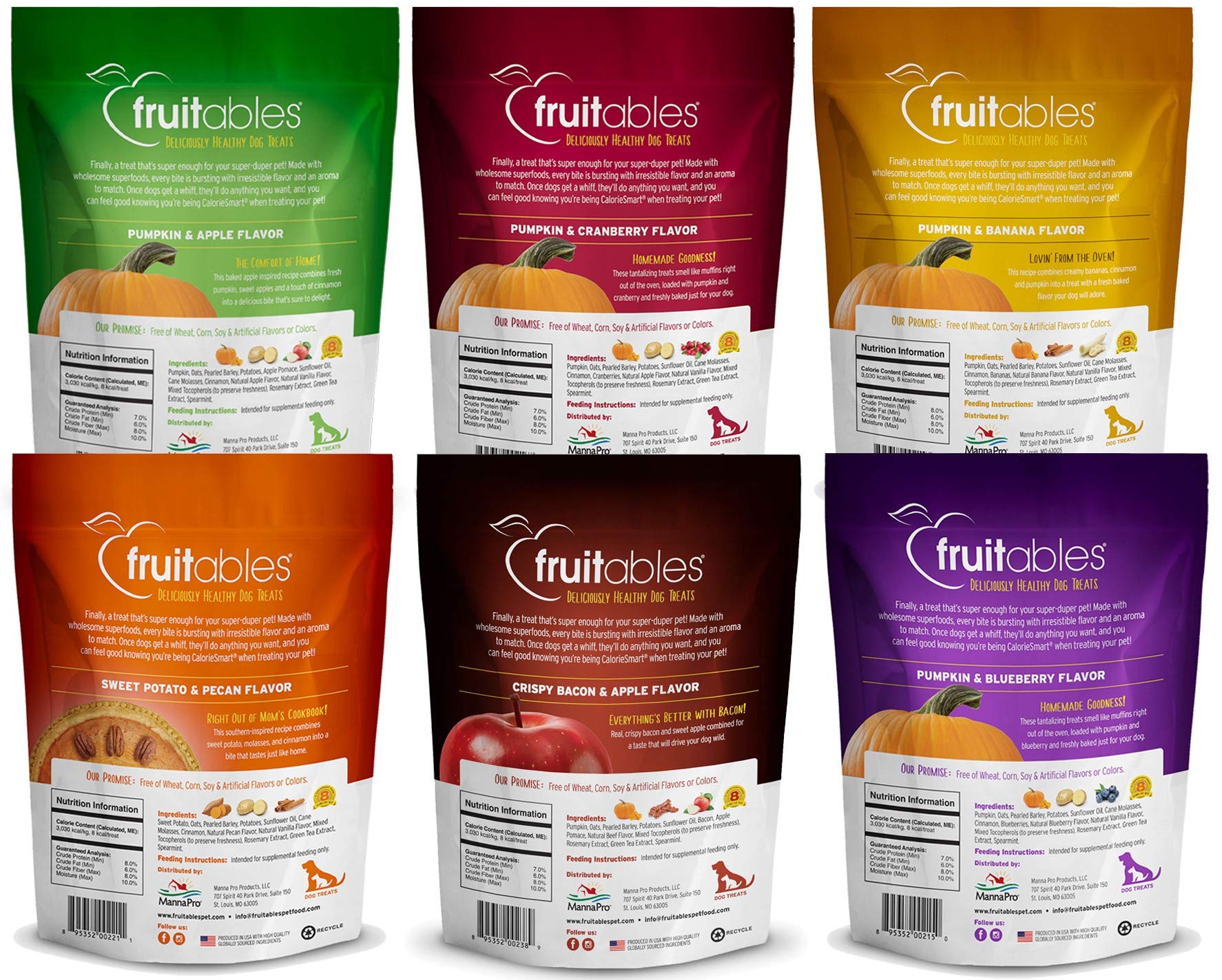 Fruitables Pumpkin Dog Treats, 7oz, Crunch Variety Pack of 6