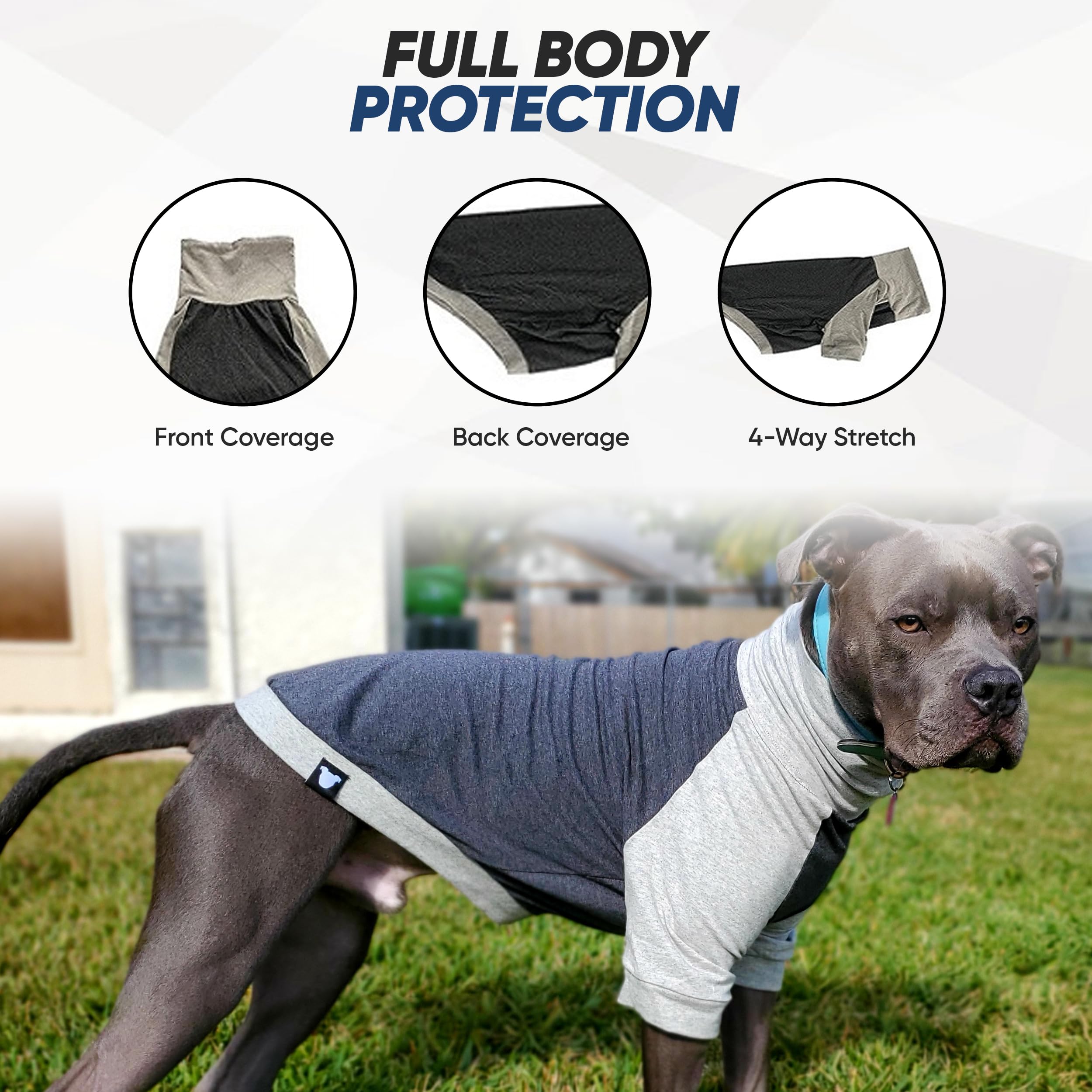 Tooth & Honey Large Dog Pullover Shirt – Breathable Cotton & Spandex Dog Shirt With Full Underbelly Coverage – Dark & Light Grey Large Dog Shirt For Allergy & Summer Protection (Large)