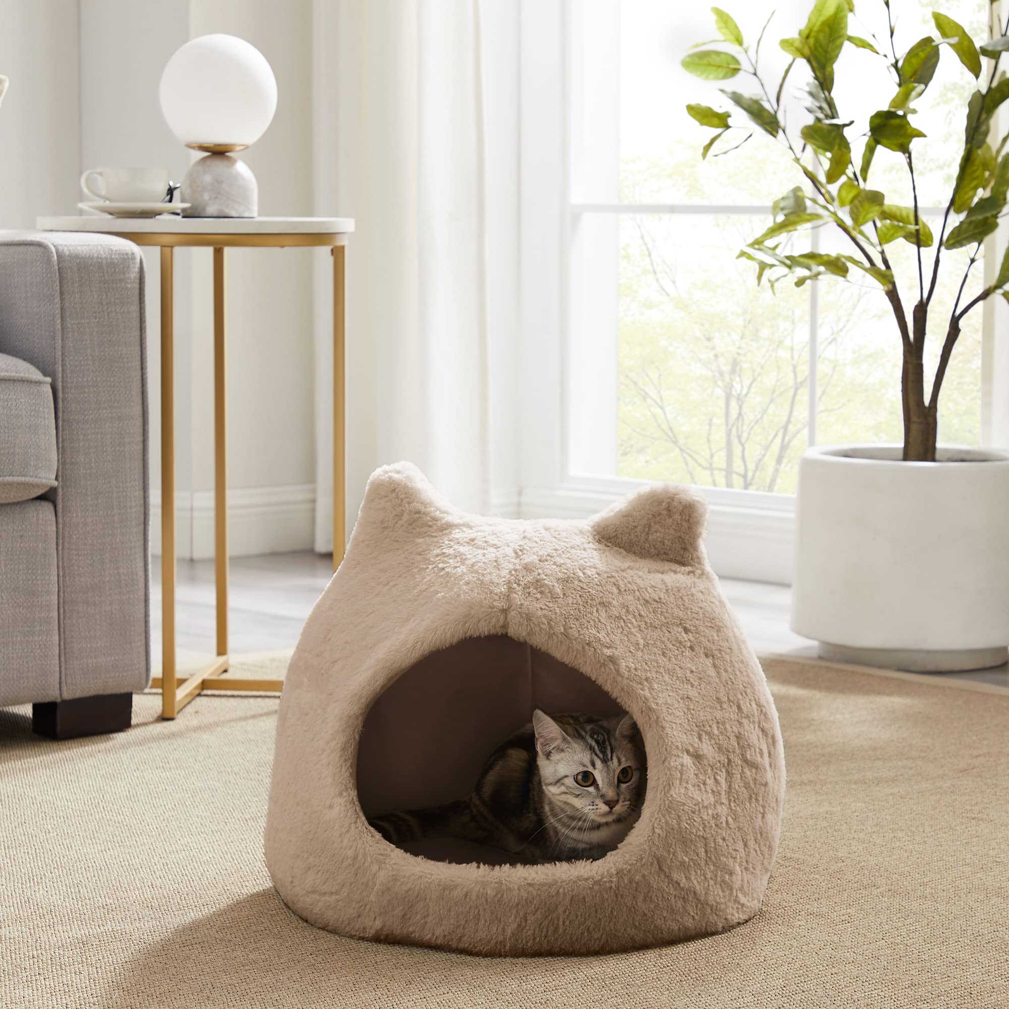 Best Friends by Sheri Meow Hut Cat & Dog Bed, Wheat, Small, 16.9"L x 16.9"W x 16.5"Th, Polyester, Model 466