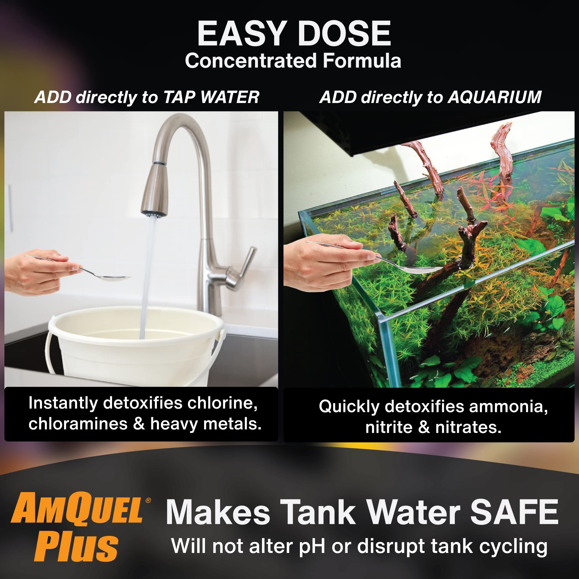 Kordon AmQuel Plus Aquarium Water Conditioner - Instantly Detoxifies Ammonia, Nitrite, Nitrate, and Chlorine Remover for Freshwa