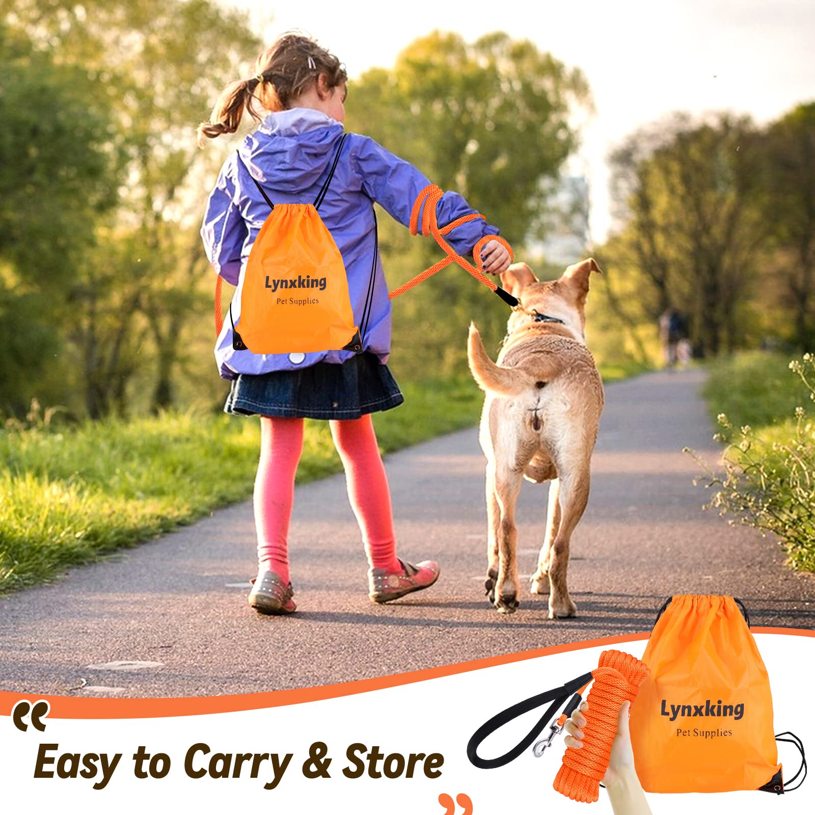 Lynxking Check Cord Dog Leash Long Lead Training Tracking Line Comfortable Handle Heavy Duty Puppy Rope 10Ft 15Ft 30Ft 50Ft For Small Medium Large Dog