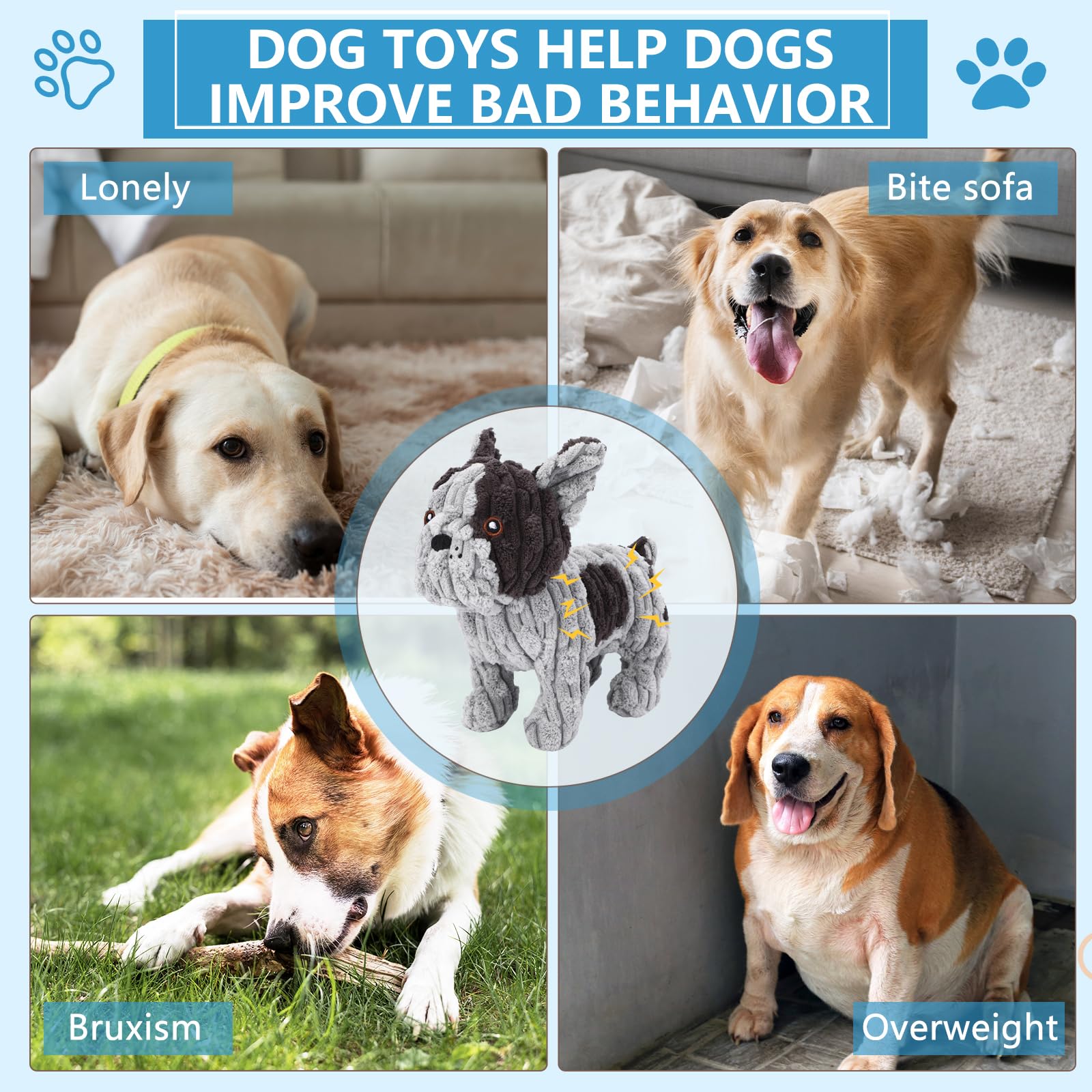 Letsmeet Dog Toys Plush Interactive Dog Toy With Crinkle Paper And Squeaker, Reduce Boredom And Anxiety, Cute Dog For Small Medi