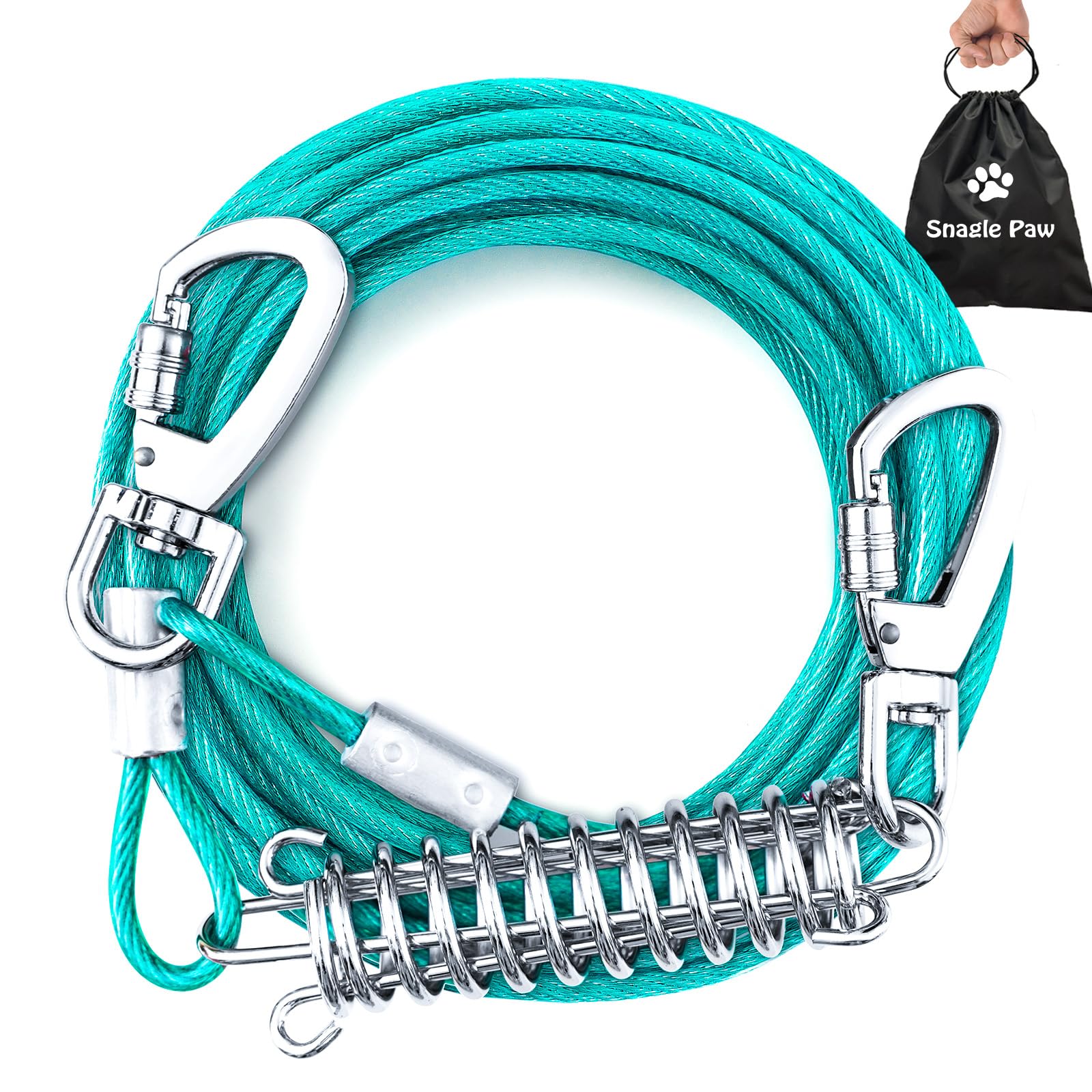 Tie Out Cable For Yard - 25Ft Heavy Duty Dog Leads With Shock Absorbing Spring For Large Dogs Up To 125Lbs