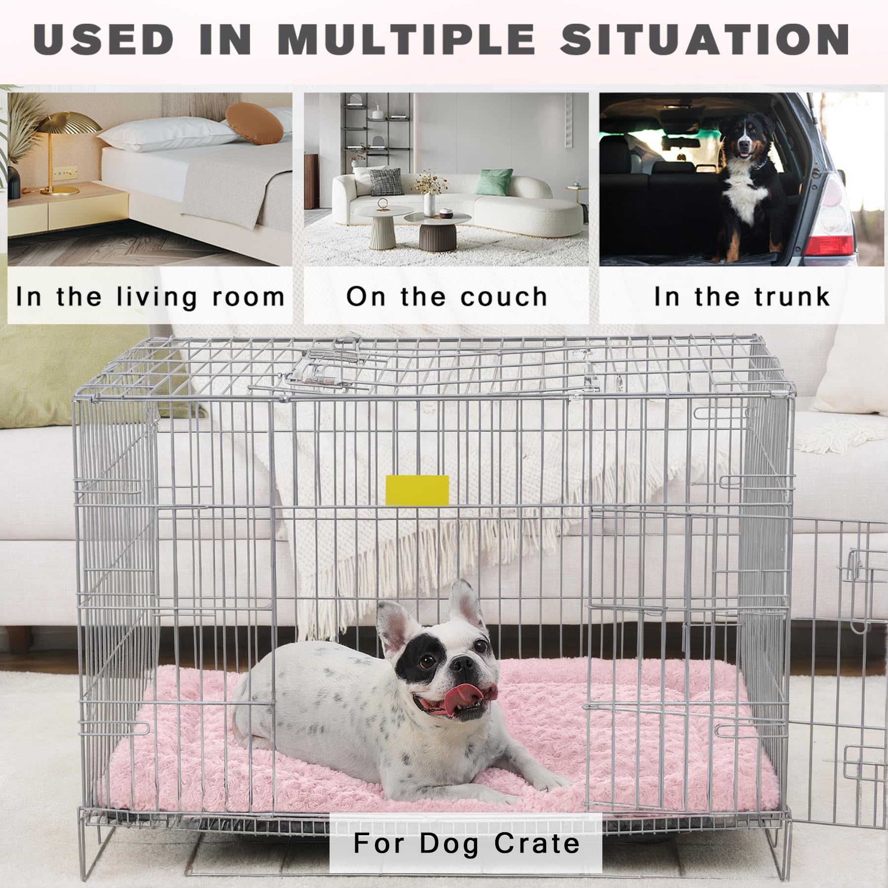 Washable Dog Bed Mat Reversible Dog Crate Pad Soft Fluffy Pet Kennel Beds Dog Sleeping Mattress For Large Jumbo Medium Small Dogs, 35 X 22 Inch, Pink
