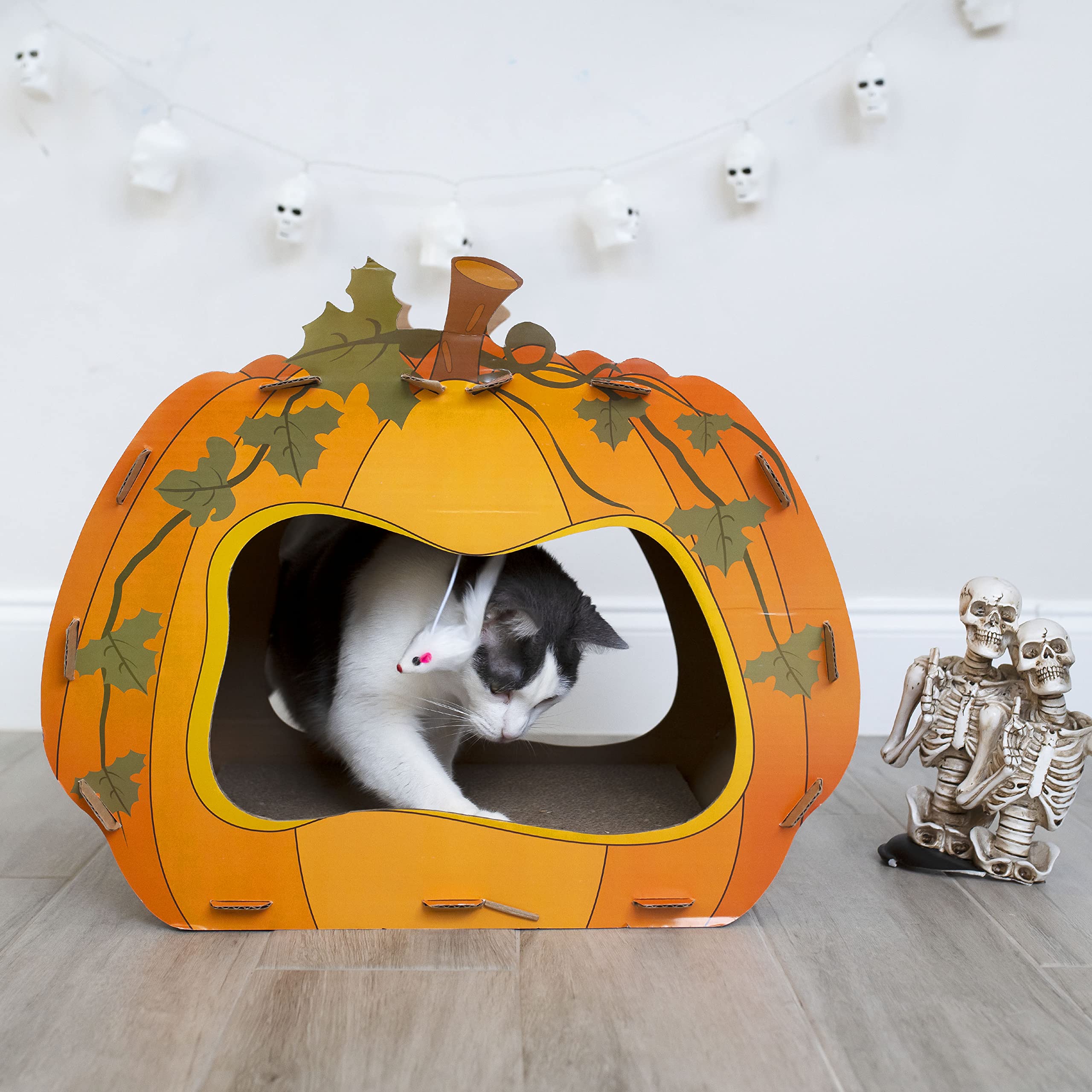 Midlee Halloween Pumpkin Cat Scratcher Cardboard House