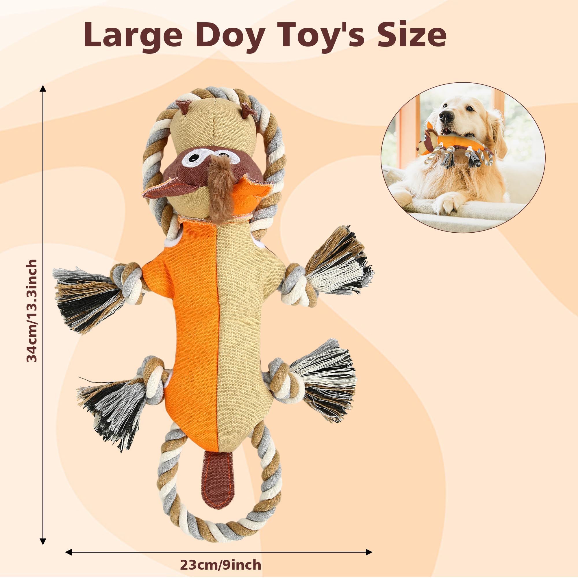 IOKHEIRA Indestructible Dog Toys for Aggressive Chewers, Squeaky Orange Donkey, Tough Chew Toy for Large Dogs and Puppies
