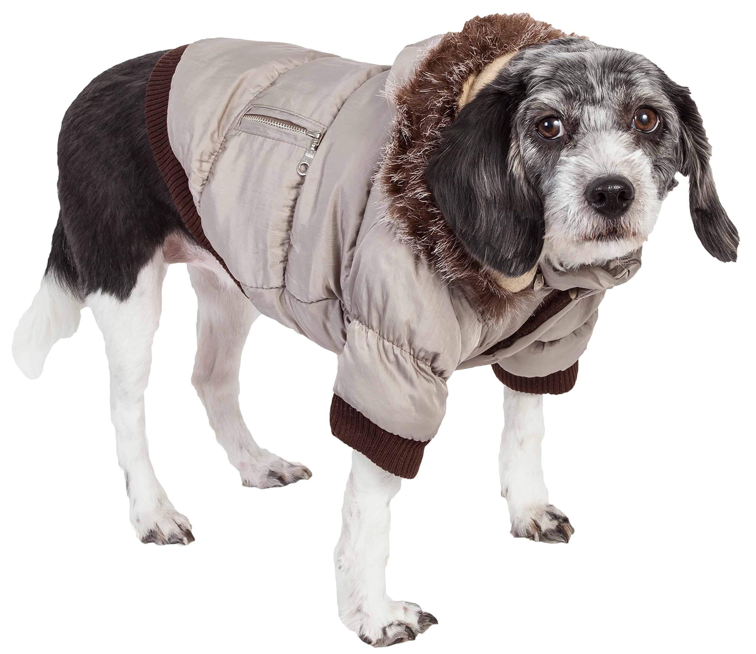 Pet Life Classic Metallic Fashion Pet Dog Coat Jacket Parka W/ 3M Insulation And Removable Hood, X-Large, Metallic Grey