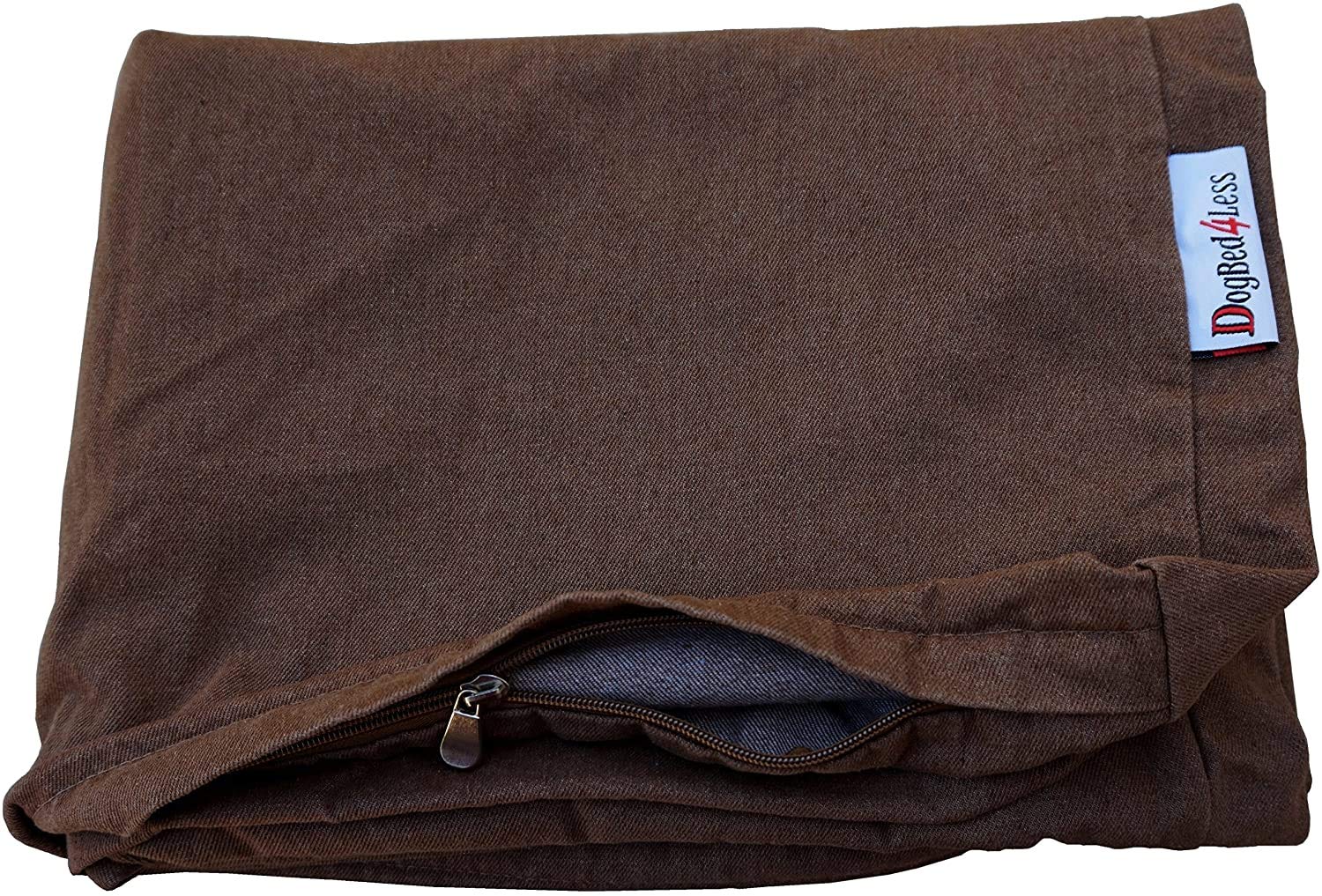 Dogbed4Less 47X29X4 Inches Extra Large Size Brown Color Denim Jean Dog Pet Bed External Zipper Cover - Replacement Cover Only