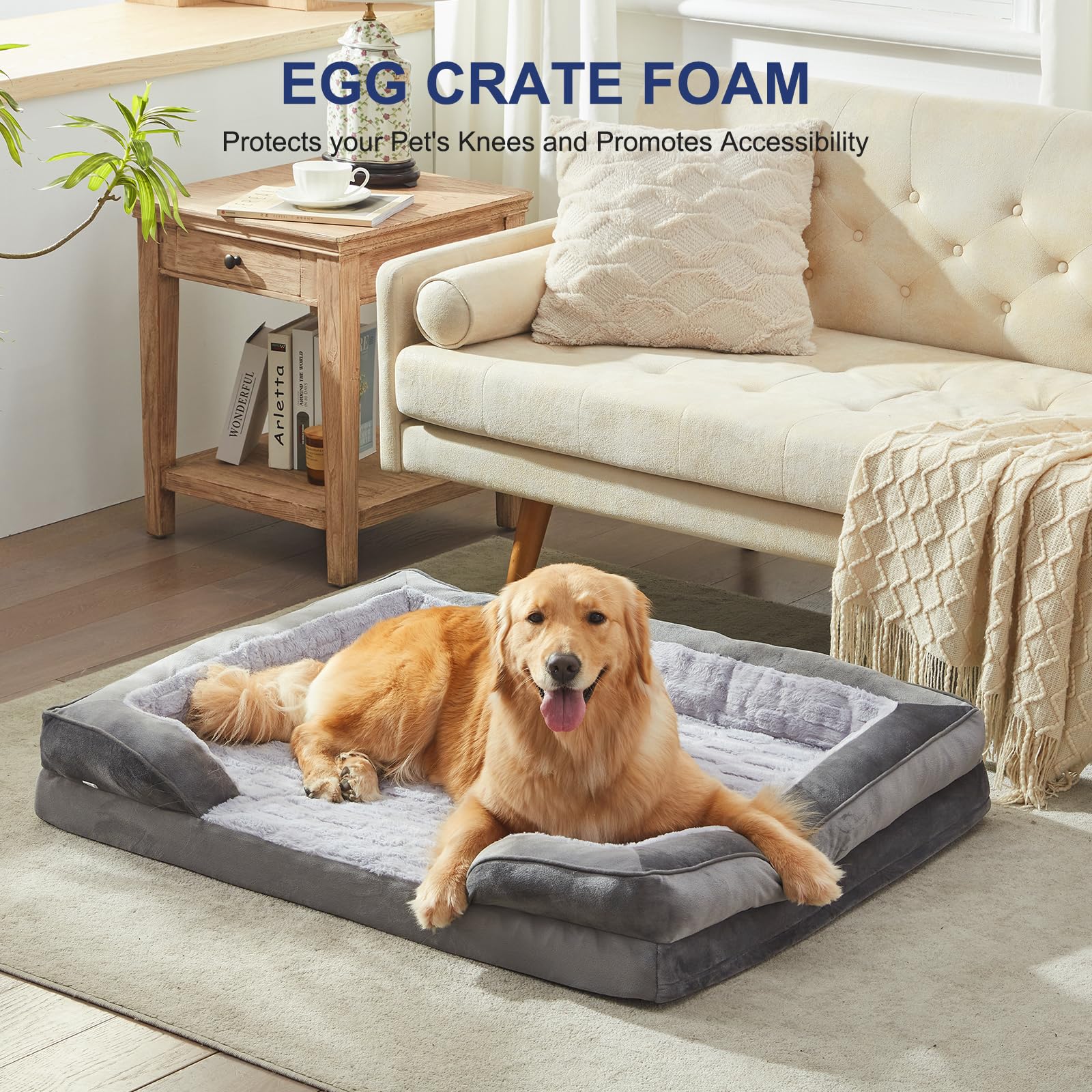 Furtime Orthopedic Dog Beds For Meidum Large Dogs, Washable Dog Bed With Supportive Foam, Pet Sofa With Removable Cover, Waterpr