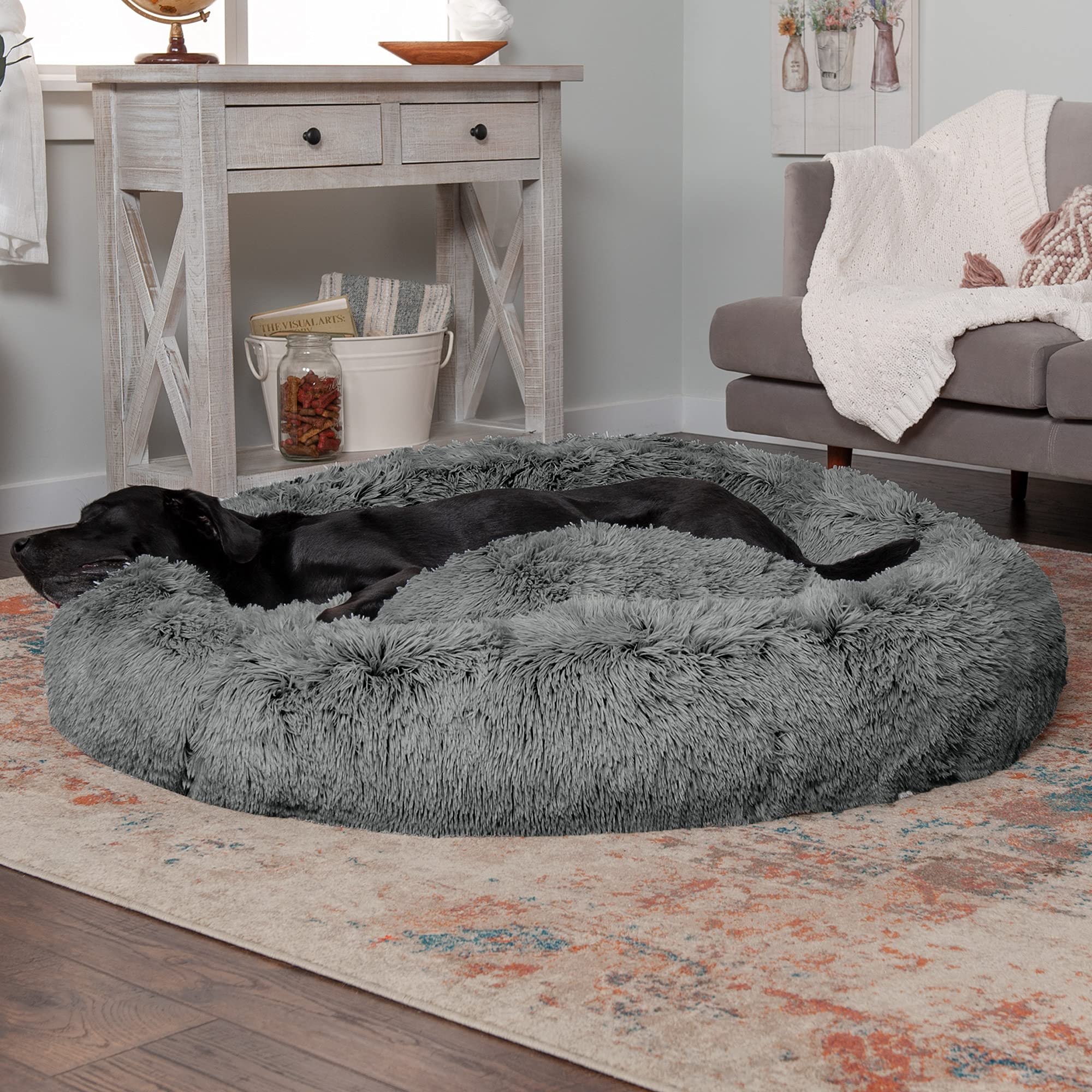 Furhaven 45'' Round Calming Donut Dog Bed for Large Dogs, Refillable w/ Removable Washable Cover, For Dogs Up to 90 lbs - Shaggy