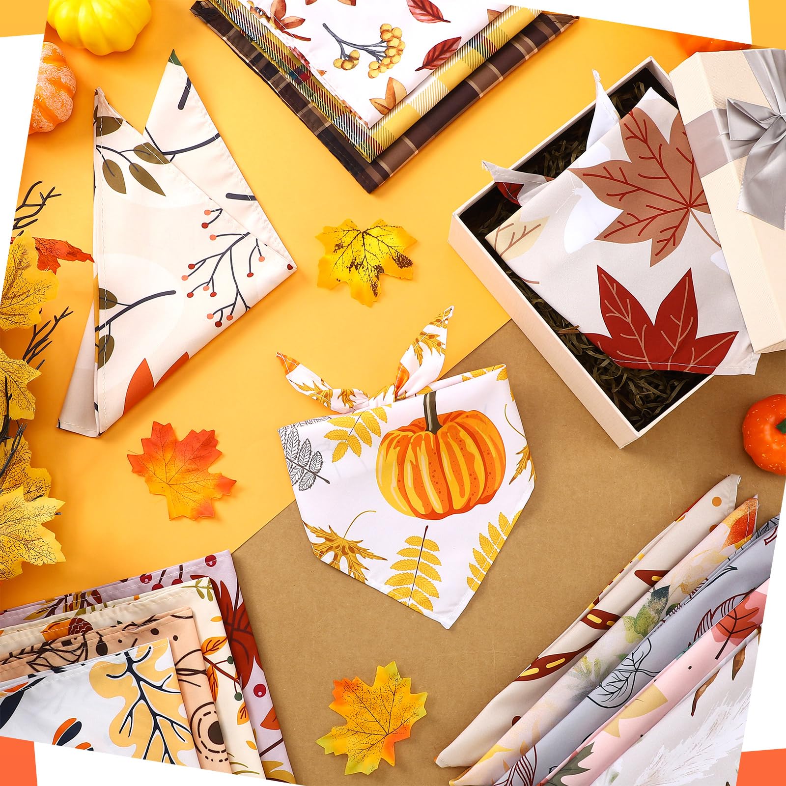 Huhumy 100 Pcs Fall Dog Bandanas Bulk Thanksgiving Pet Bibs Triangle Scarf Autumn Pet Bandanas for Medium Large Dogs Fall Autumn