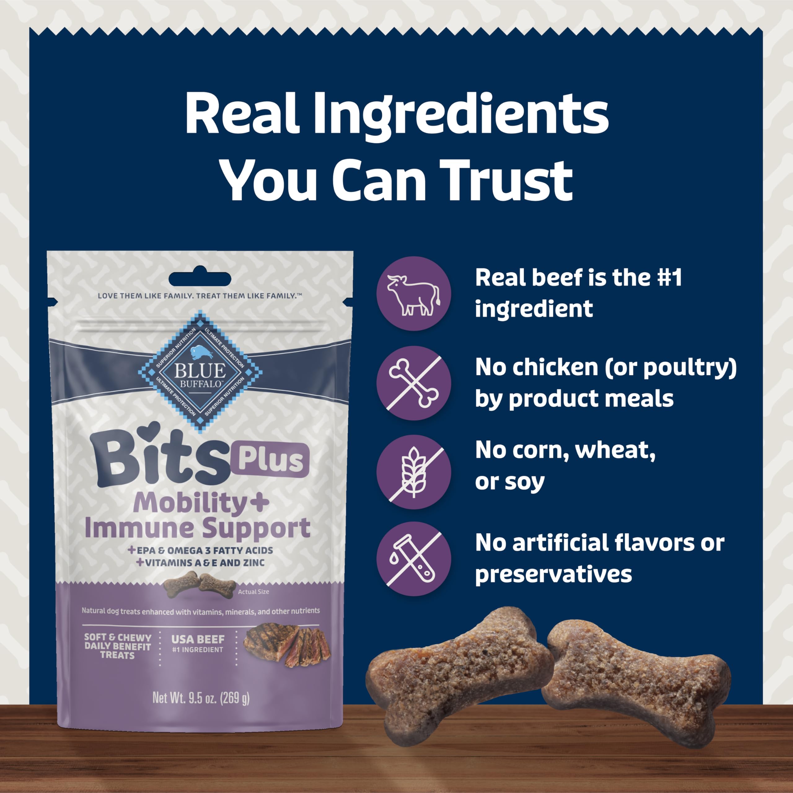 Blue Buffalo Blue Bits Plus Mobility and Immune Support Soft Dog Treats, Beef, 9.5-oz. Bag