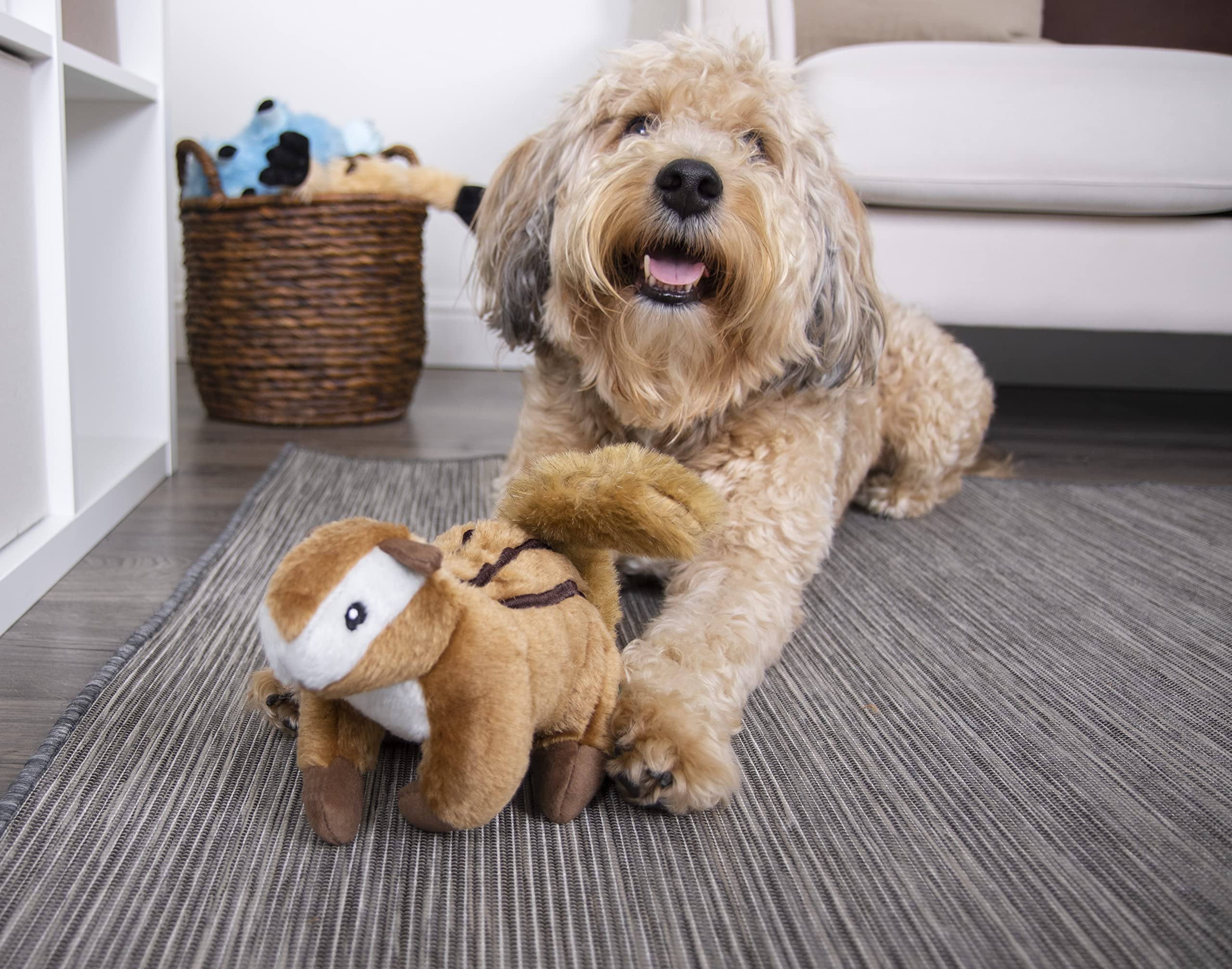 Godog Wildlife Chipmunk Squeaky Plush Dog Toy, Chew Guard Technology - Brown, Large