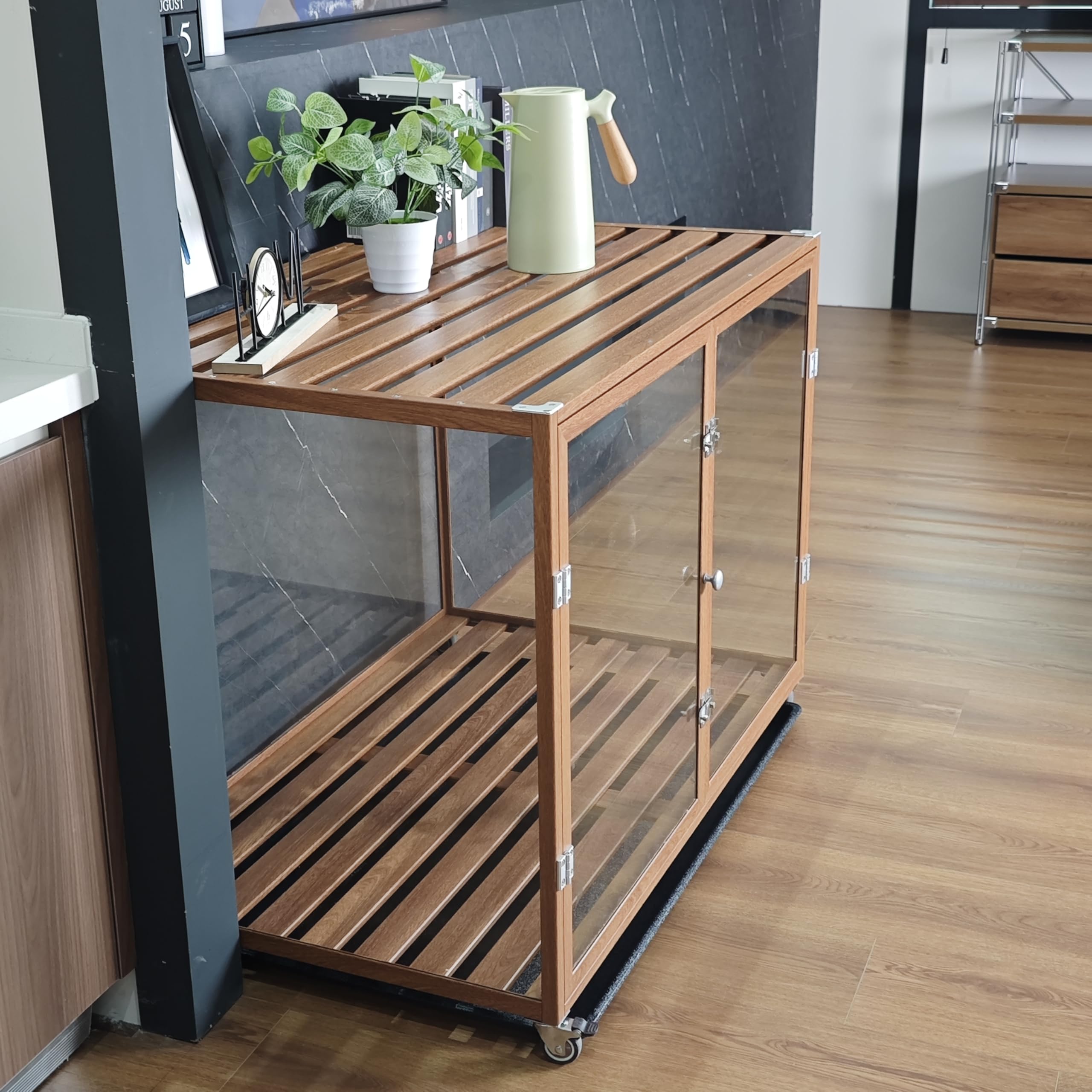 Bingopaw Clear Dog Crate Furniture: 35    Decorative Transparent Dog House Kennel Made By Tempered Glass And Strong Aluminum Fra