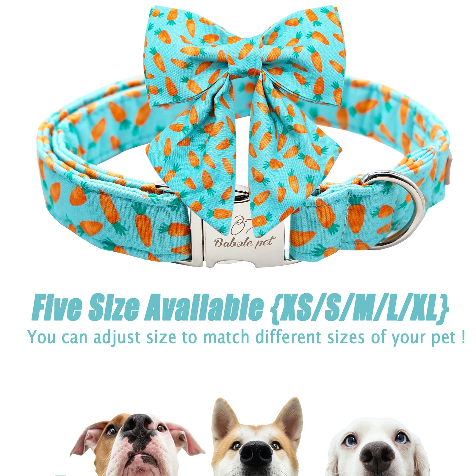 Babole Pet Dog Collar Easter Gift With Tie,Carrot Male Dog Collar With Safety Metal Buckle Adjustable Puppy Collars For Small Medium Large Boy & Girl Dog,Xs-Neck 8'-12'