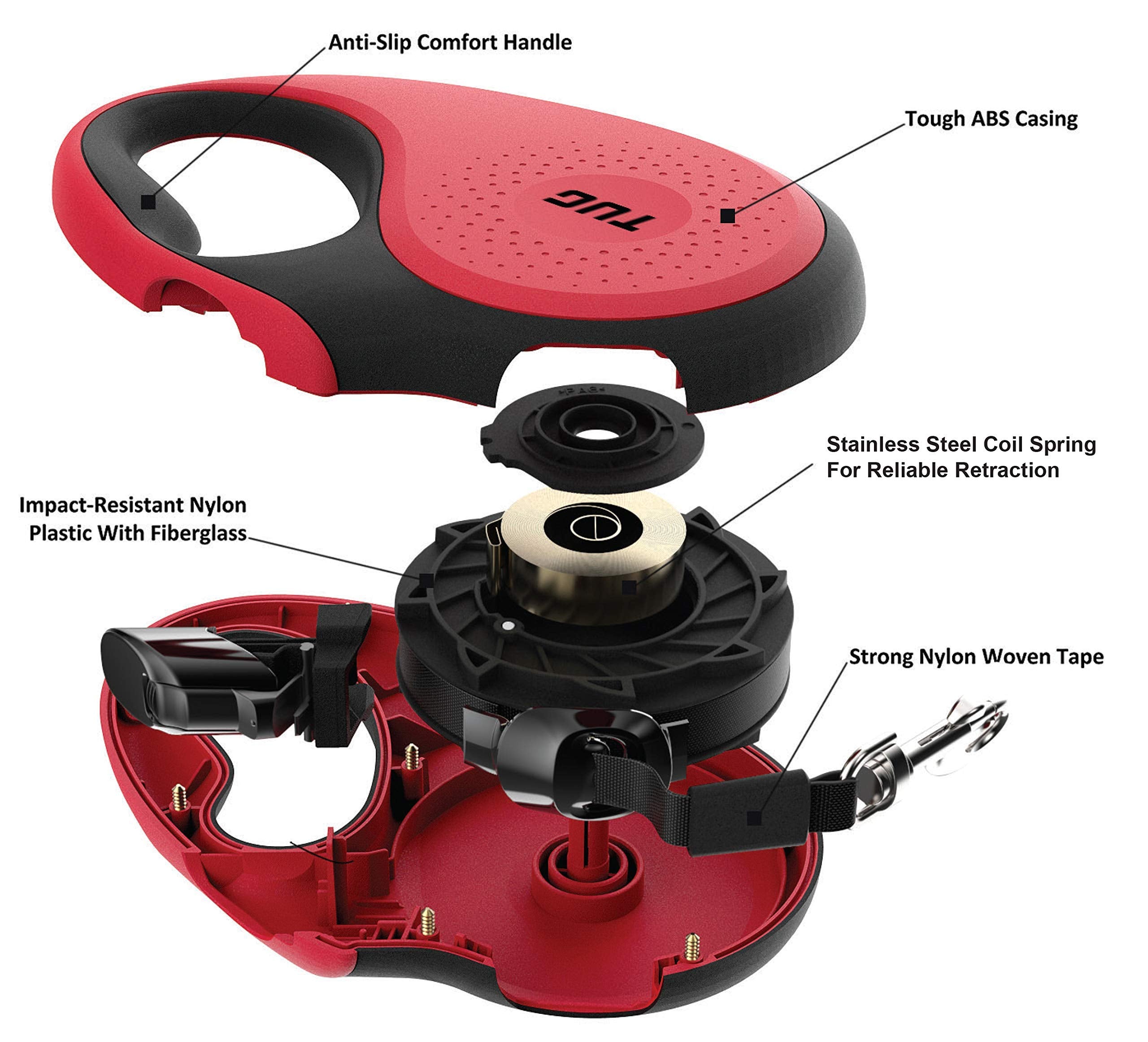 Tug 360 Tangle-Free Retractable Dog Leash With Waste Bag Dispenser (Medium, Red)