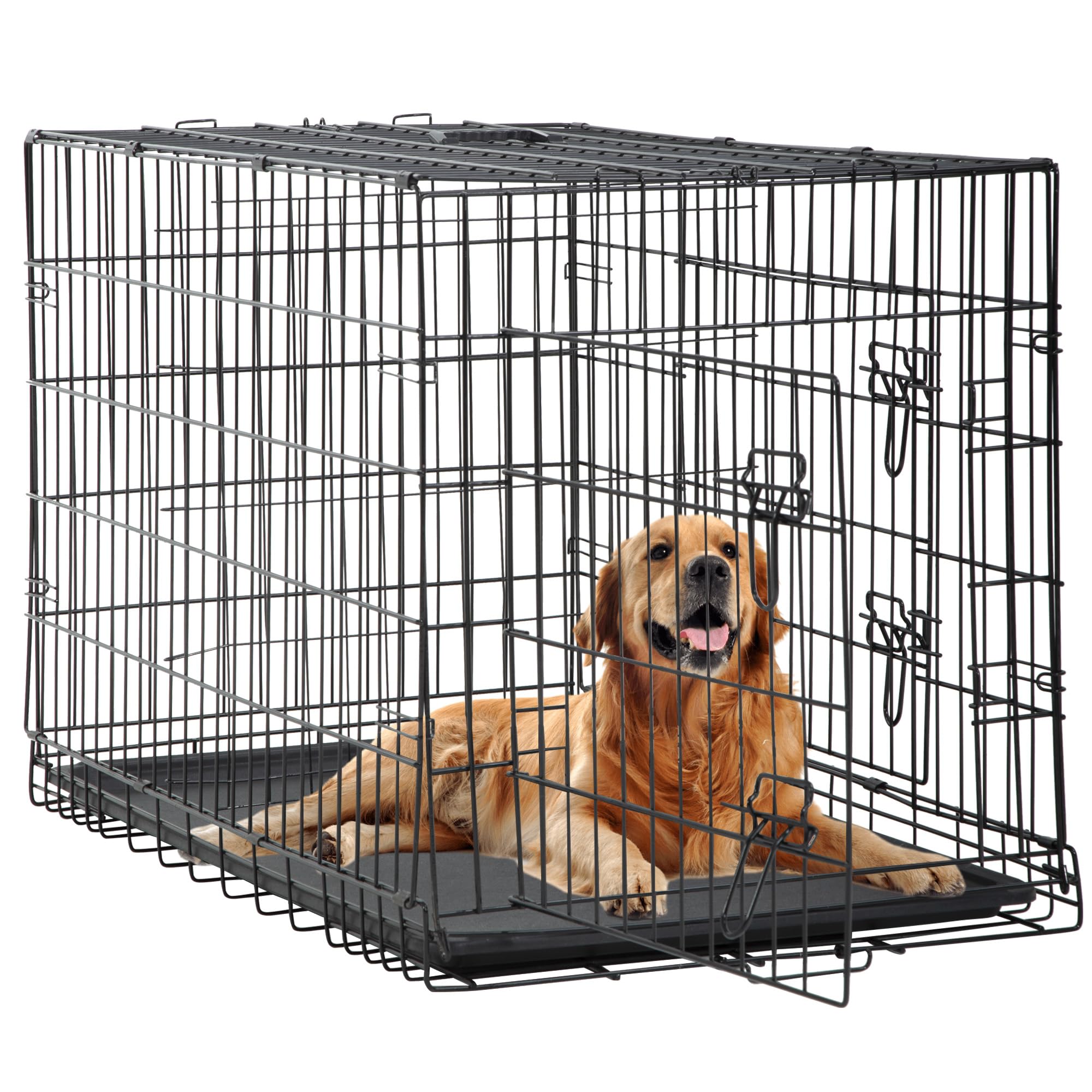 Fdw 48 Inch Dog Crate Dog Kennel Cage With Double Door Folding Metal Wire Dog Cage With Removable Tray&Divider Panel For Large D