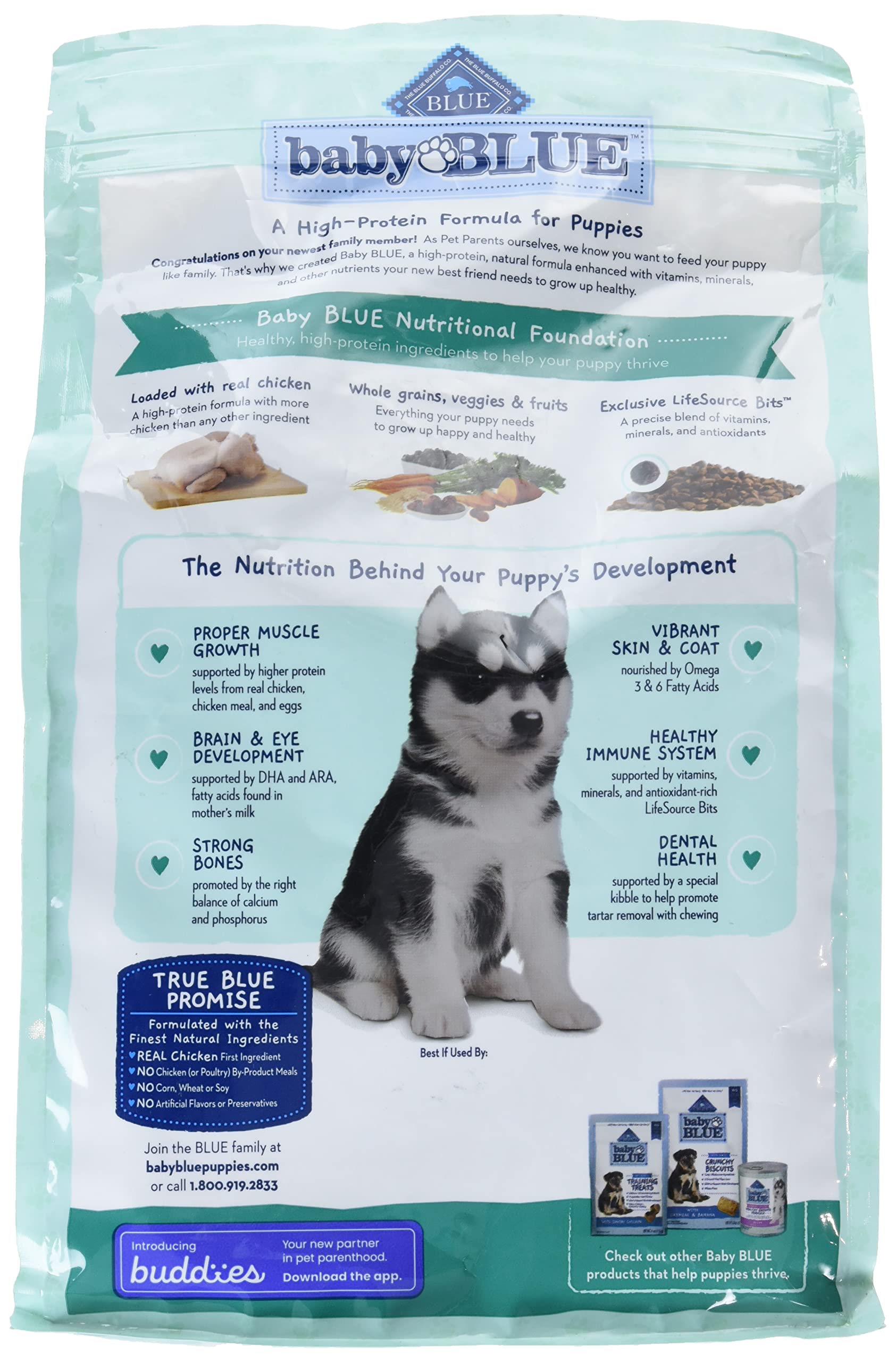 Blue Buffalo Baby Blue Natural Dry Food for Puppies, Healthy Growth Formula with DHA, High-Protein Savory Chicken Recipe, 4-lb.