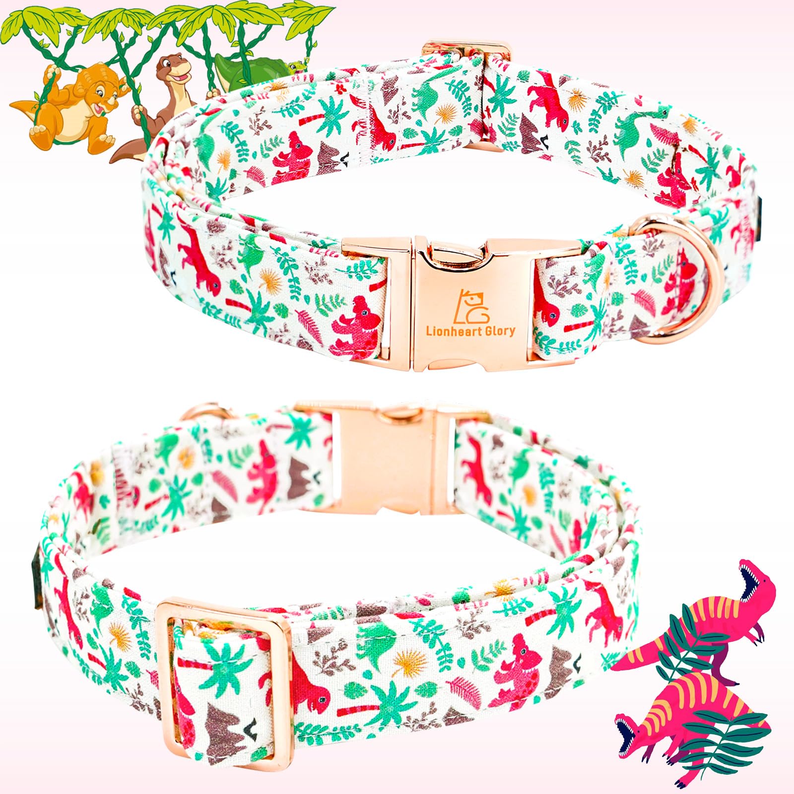 Lionheart Glory Dog Collar, Cute Dog Bow Collar Boy Girl Dog Collars With Bow Adjustable Dinosaur Bowtie Collar For Medium Dogs