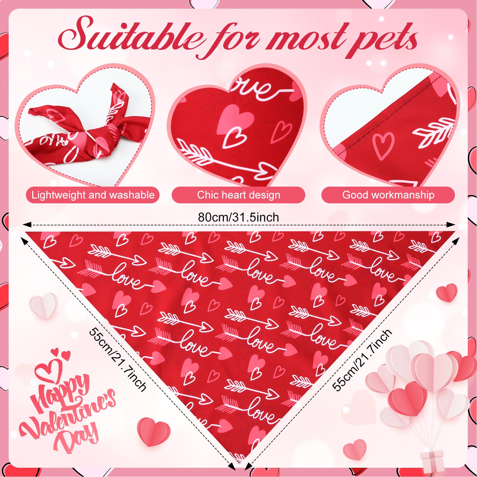 Kigeli 50 Pcs Valentines Dog Bandanas Bulk Heart Bandanas Bibs Triangle Dog Scarf Puppy Kerchief Set With Heart Patterns For Val
