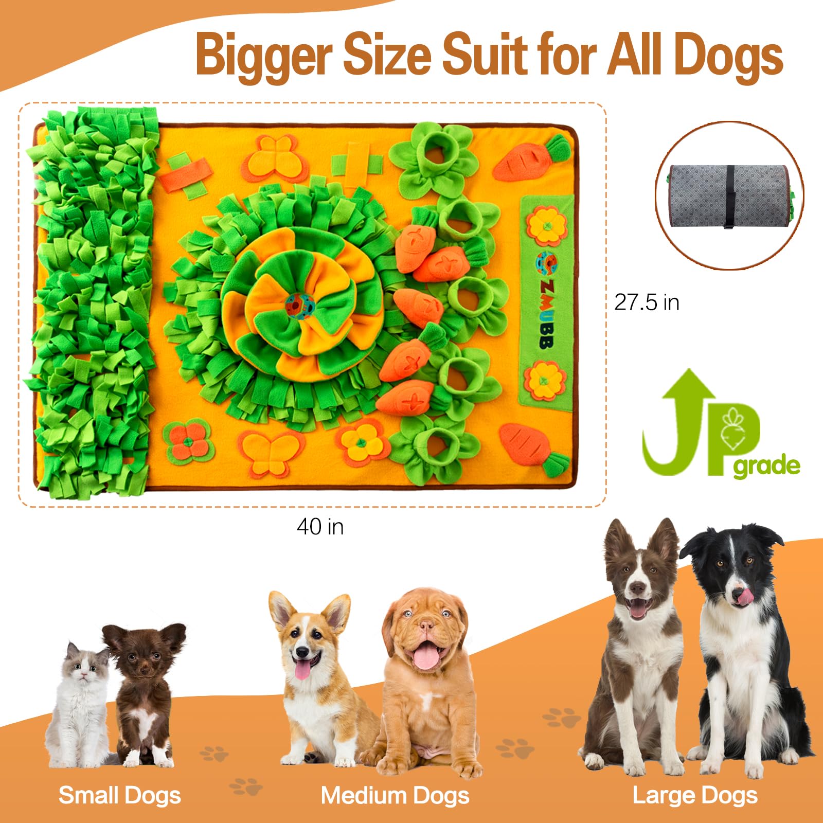 ZMUBB Snuffle Mat for Large Dogs, 40''x27.5'', Portable Interactive Puzzle for Nosework Training and Stress Relief