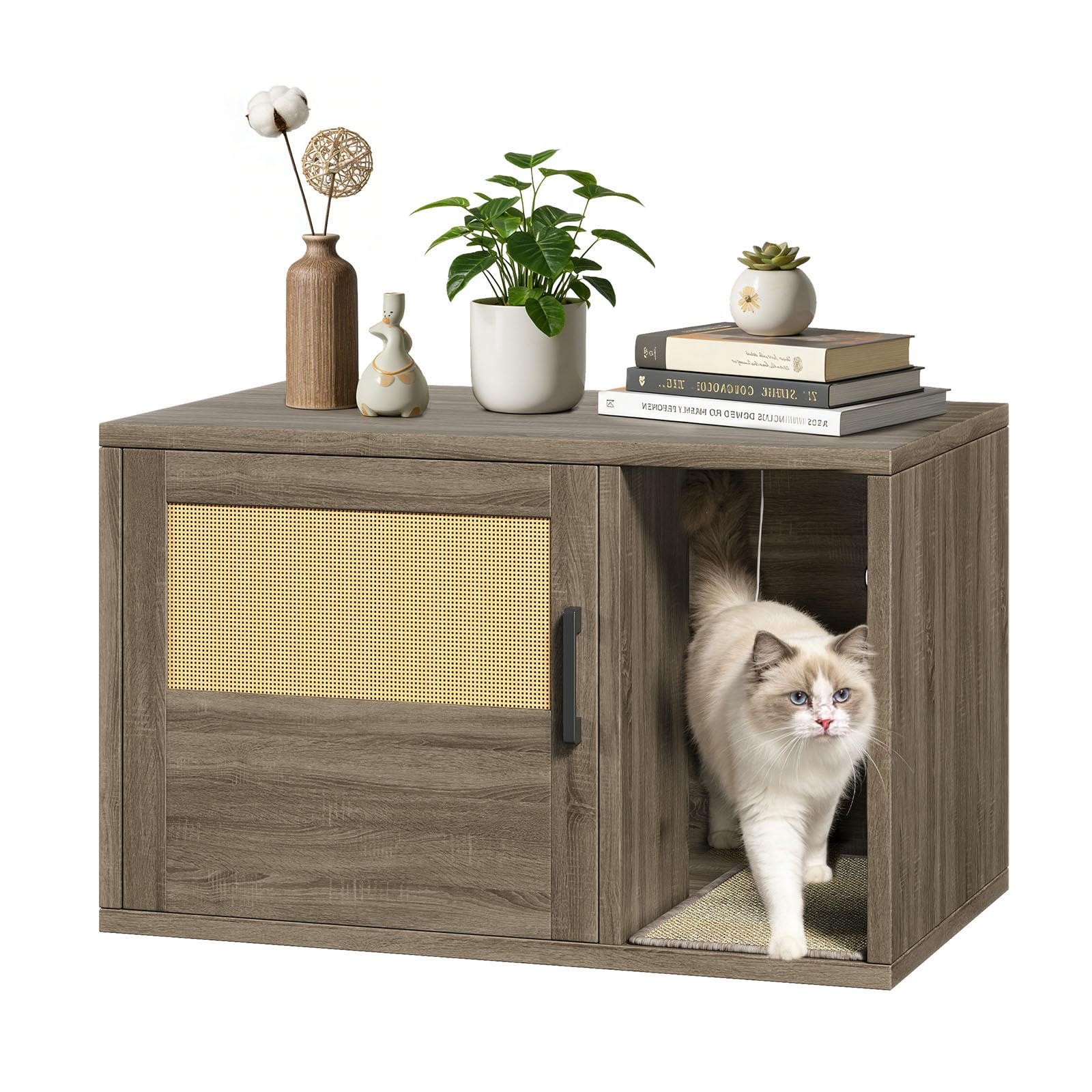 ZOMEYLPO Cat Litter Box Enclosure, Hidden Litter Box Furniture with Door & Bell, Pet House Fit Most of Litter Box, Oak Gray