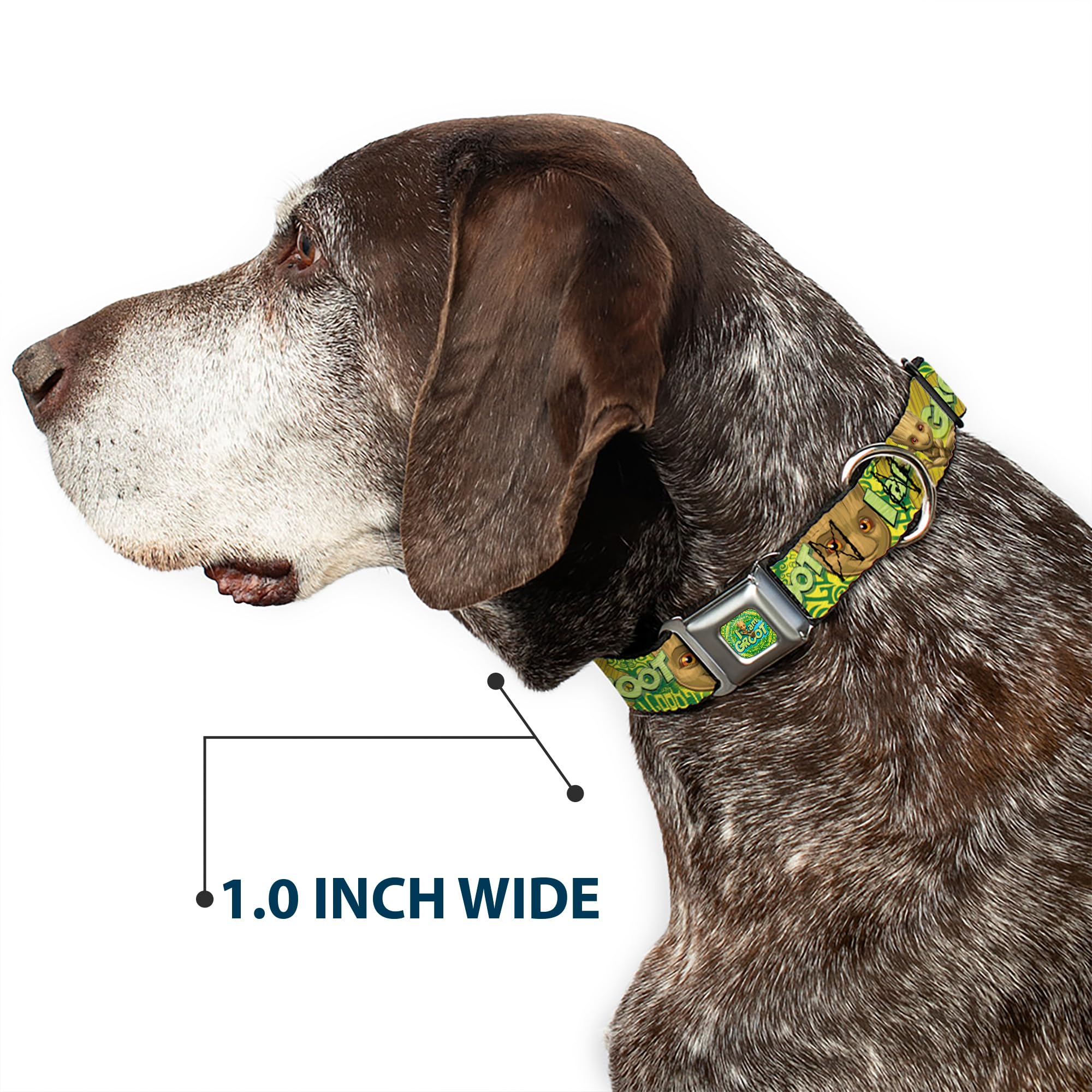 Buckle-Down Dog Collar Seatbelt Buckle Baby Groot Pose Face I Am Groot Browns Greens Yellows 16 To 23 Inches 1.5 Inch Wide, Multi Color (Dc-Sb-Mcjp-Wmc185-1.5-M)