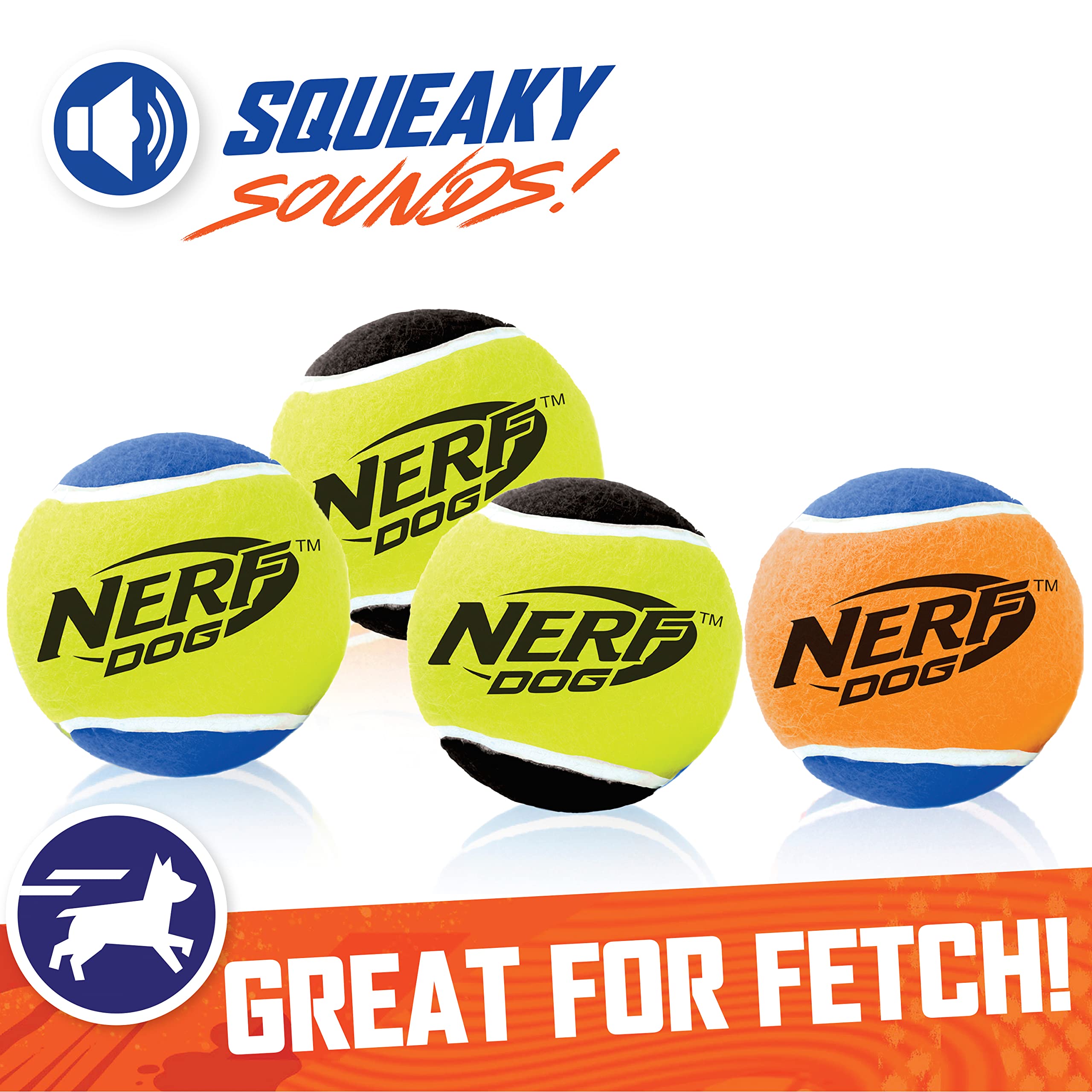Nerf Dog 2.5In Squeak Tennis Ball 4-Pack, Multicolor