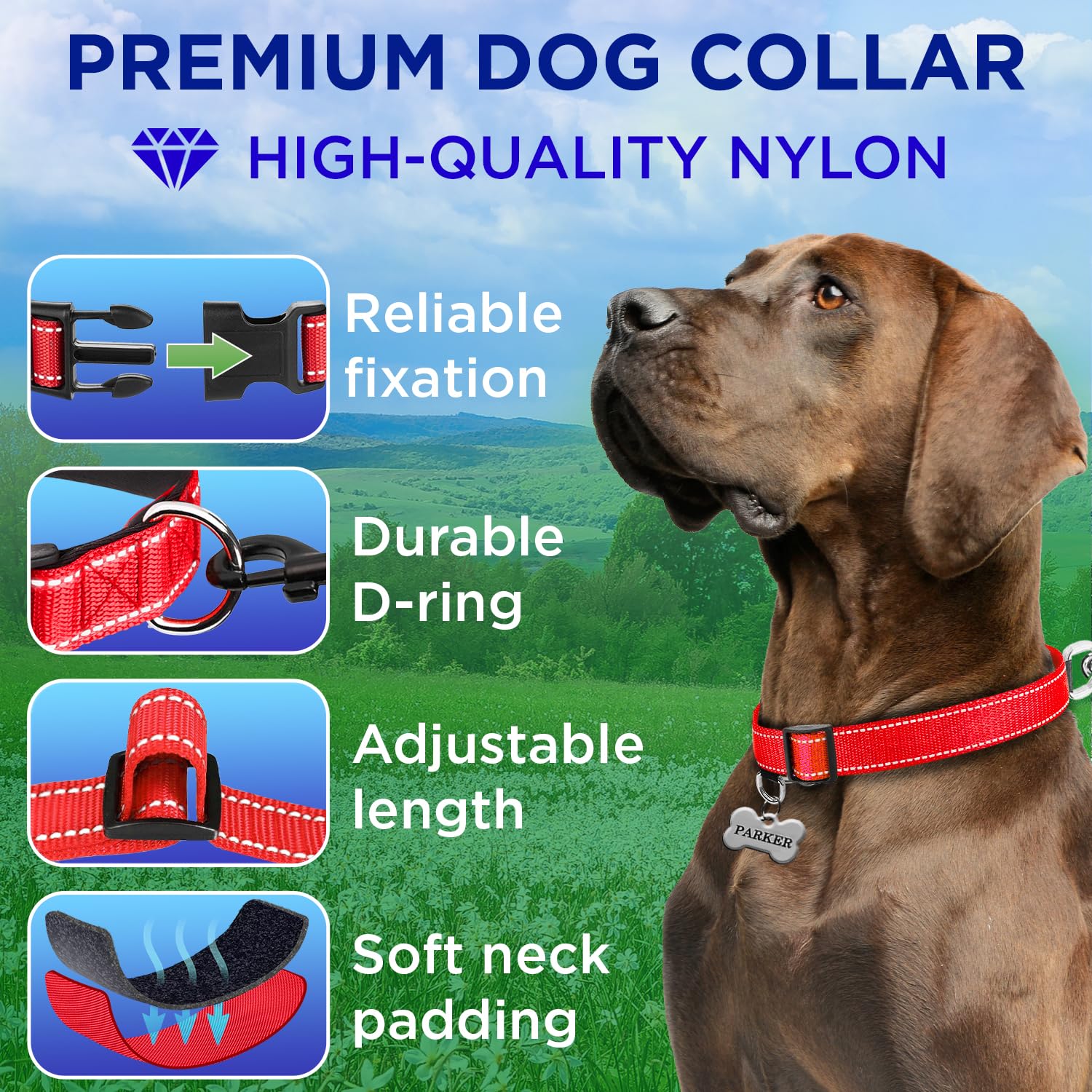 Teceum Reflective Pet Collar - Red - Xs - Extra Soft Padding - Basic Nylon Dog Collar - Quick Release Buckle - Fits Small, Mediu