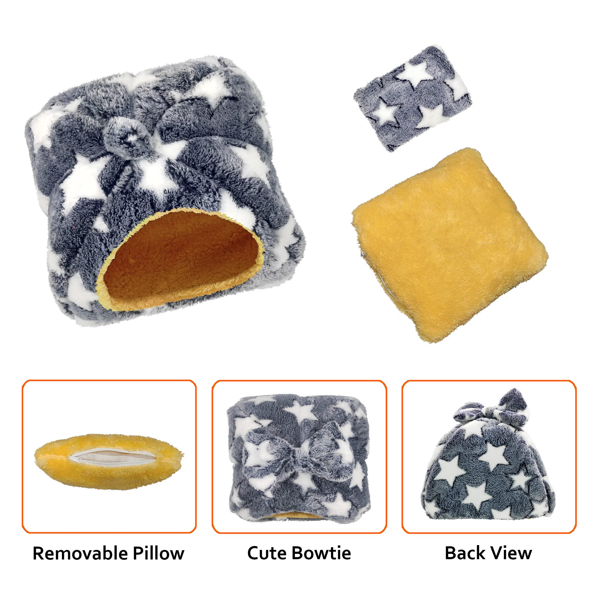 Ginidear Guinea Pig Bed, Guinea Pig Hideout House Accessories Warm Bed For Small Animals Hamsters Chinchillas Dwarf Bunnies Hedgehogs. M, Grey Stars.