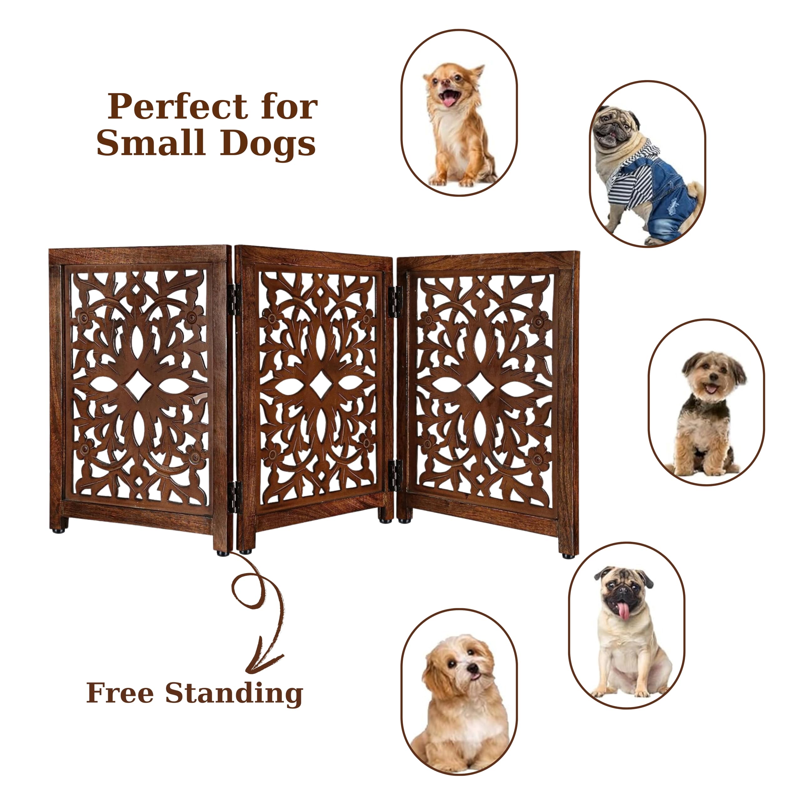 Lightnpro Wooden Pet Gate - Foldable Carved Dog Gate, Extra-Wide Freestanding Indoor Safety Barrier for Dogs & Cats, Perfect for