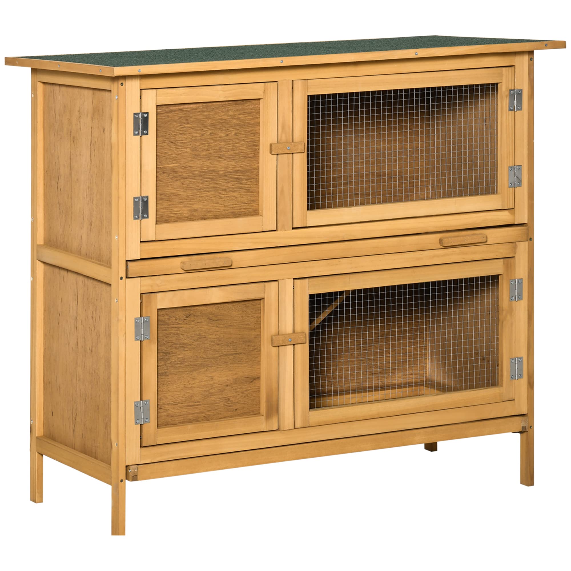 Pawhut Wooden Bunny Rabbit Hutch, Small Animal Habitat With Ramp, Removable Tray & Weatherproof Roof, Indoor/Outdoor, Yellow
