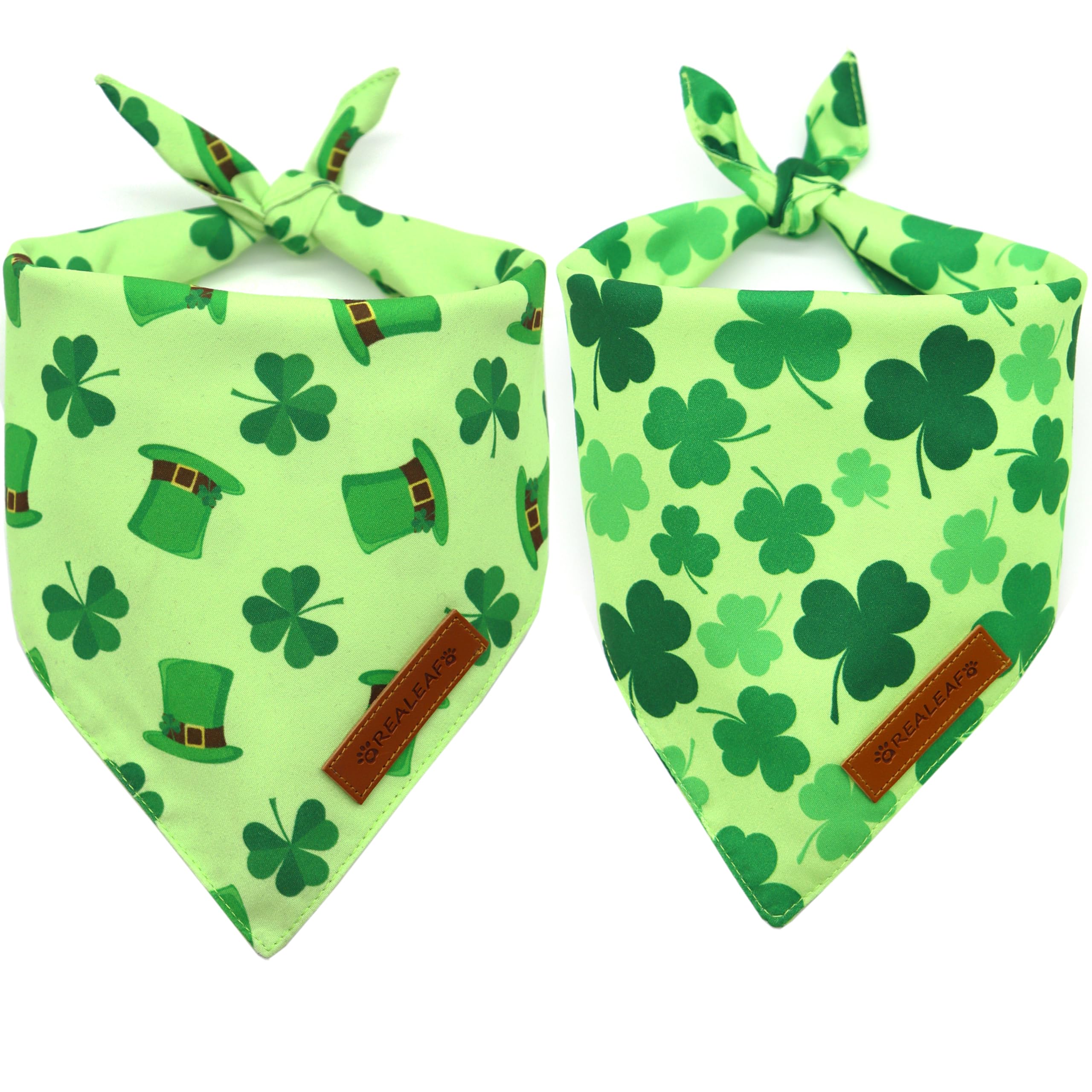 Realeaf St. Patrick'S Day Dog Bandanas 2 Pack, Triangle Reversible Pet Scarf For Boys And Girls, Premium Durable Fabric, Holiday Bandana For Small And Medium Dogs (Small)