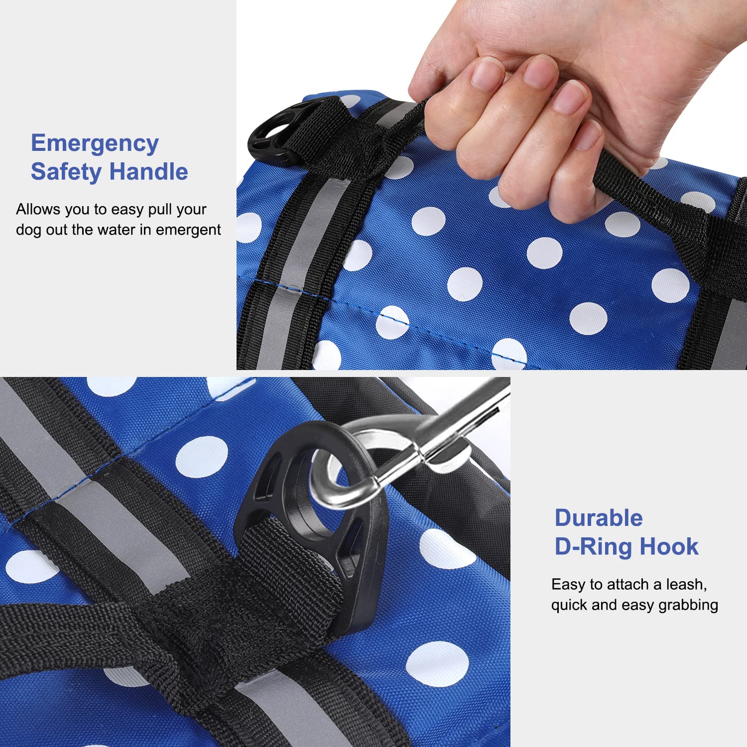 Haocoo Dog Life Jacket Vest Saver Safety Swimsuit Preserver With Reflective Stripes/Adjustable Belt Dogs?Blue Polka Dot,L