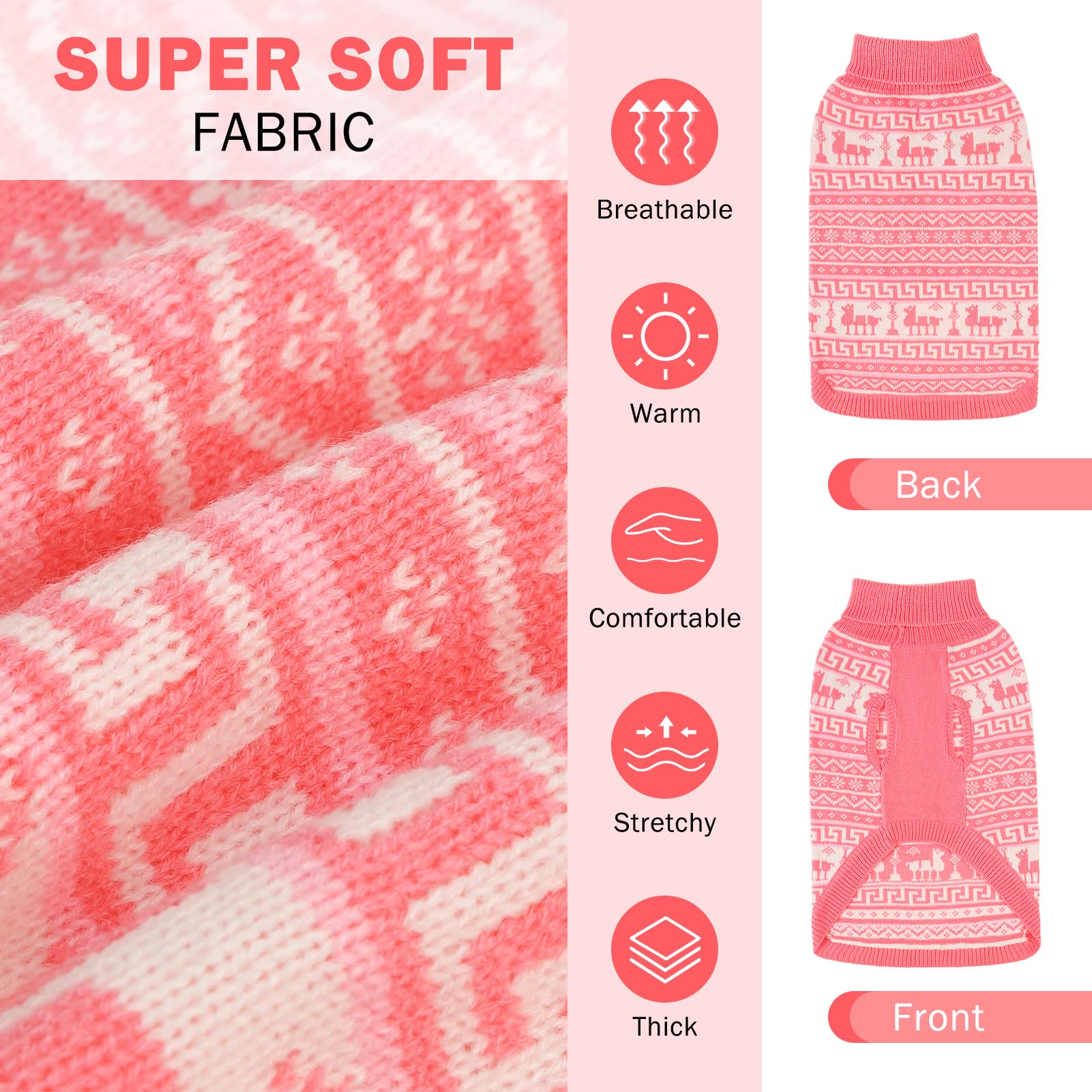 Scenereal Dog Sweater - Small Size, Turtleneck Pullover For Girls & Boys, Christmas Pet Apparel, Pink With Reindeer Theme