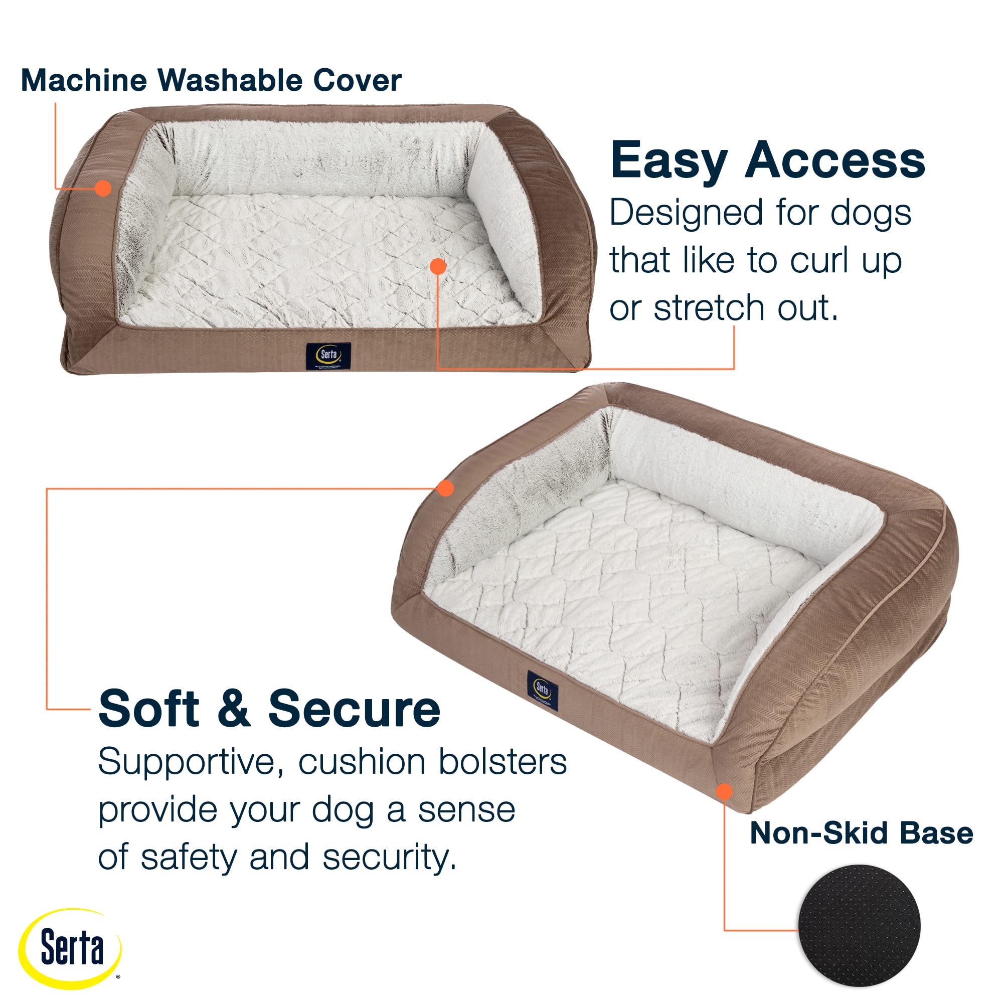 Serta Orthopedic Quilted Couch Dog Bed For Pets - Chocolate Brown (Small)