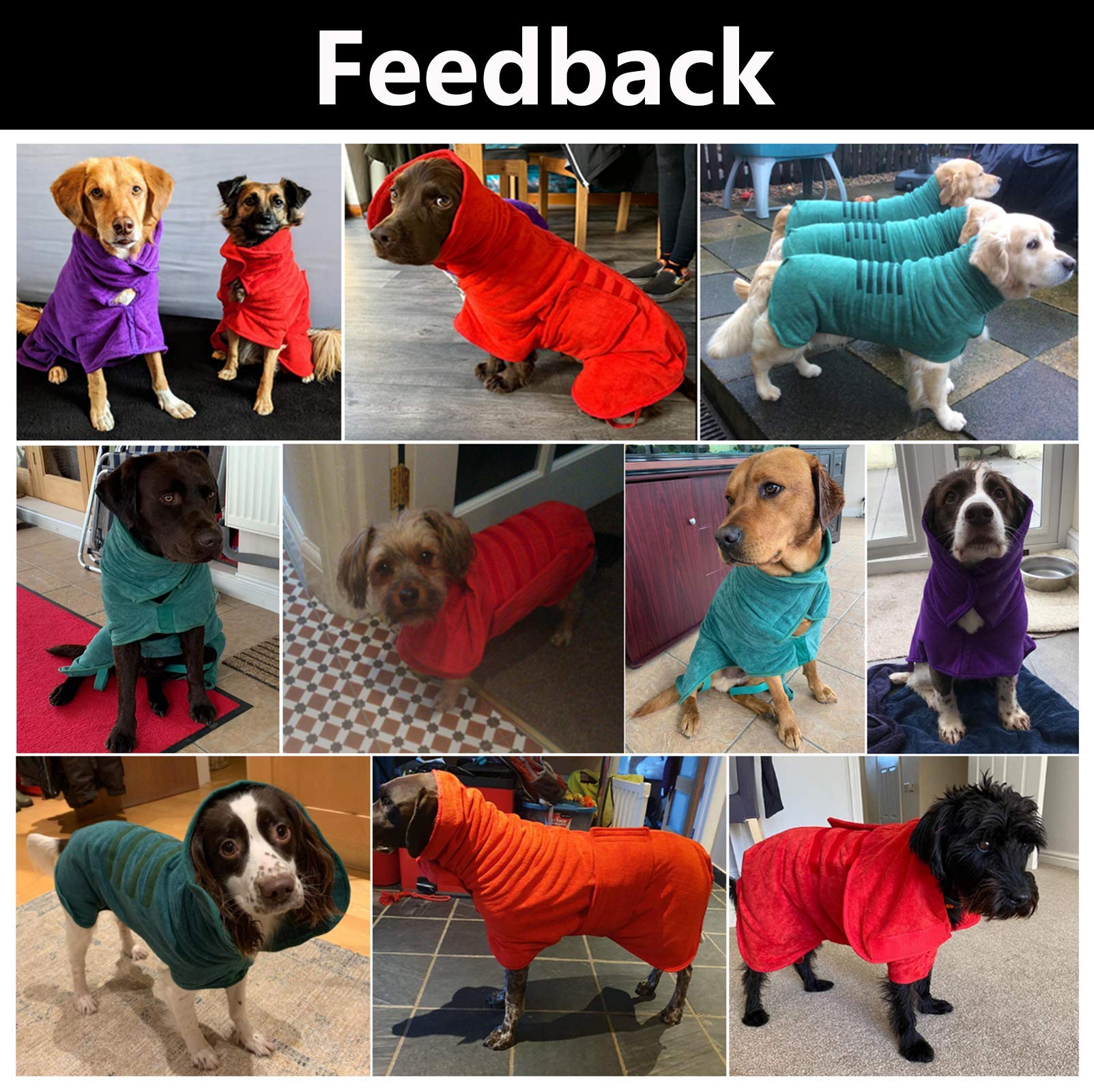 Dog Drying Coat Dressing Gown Towel Robe Pet Microfibre Super Absorbent Anxiety Relief Designed Puppy Fit For Small Medium Large Dogs - Red - S