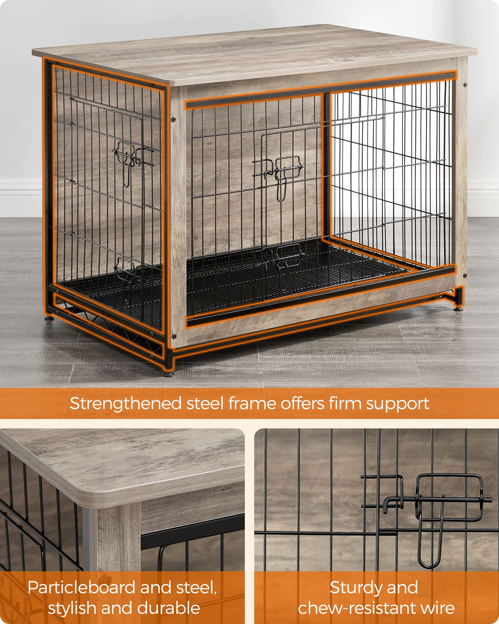 Feandrea Dog Crate Furniture, 38.6 Side End Table, Modern Kennel for Dogs Indoor up to 70 lb, Heavy-Duty Dog Cage with Multi-Pur