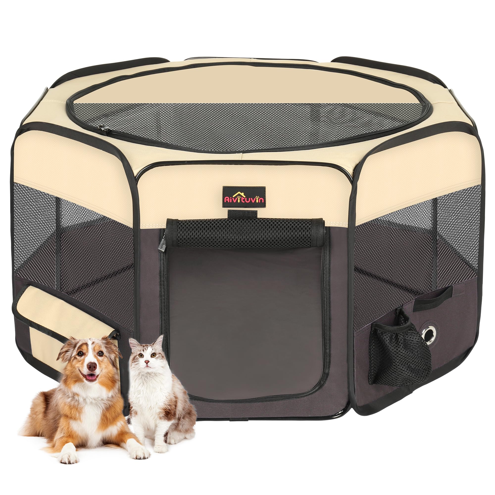 Aivituvin Portable Pet Playpen, Foldable Dog Tent Crate Cage For Puppies And Cats, Exercise Pop Up Dog Kennel With Carrying Case