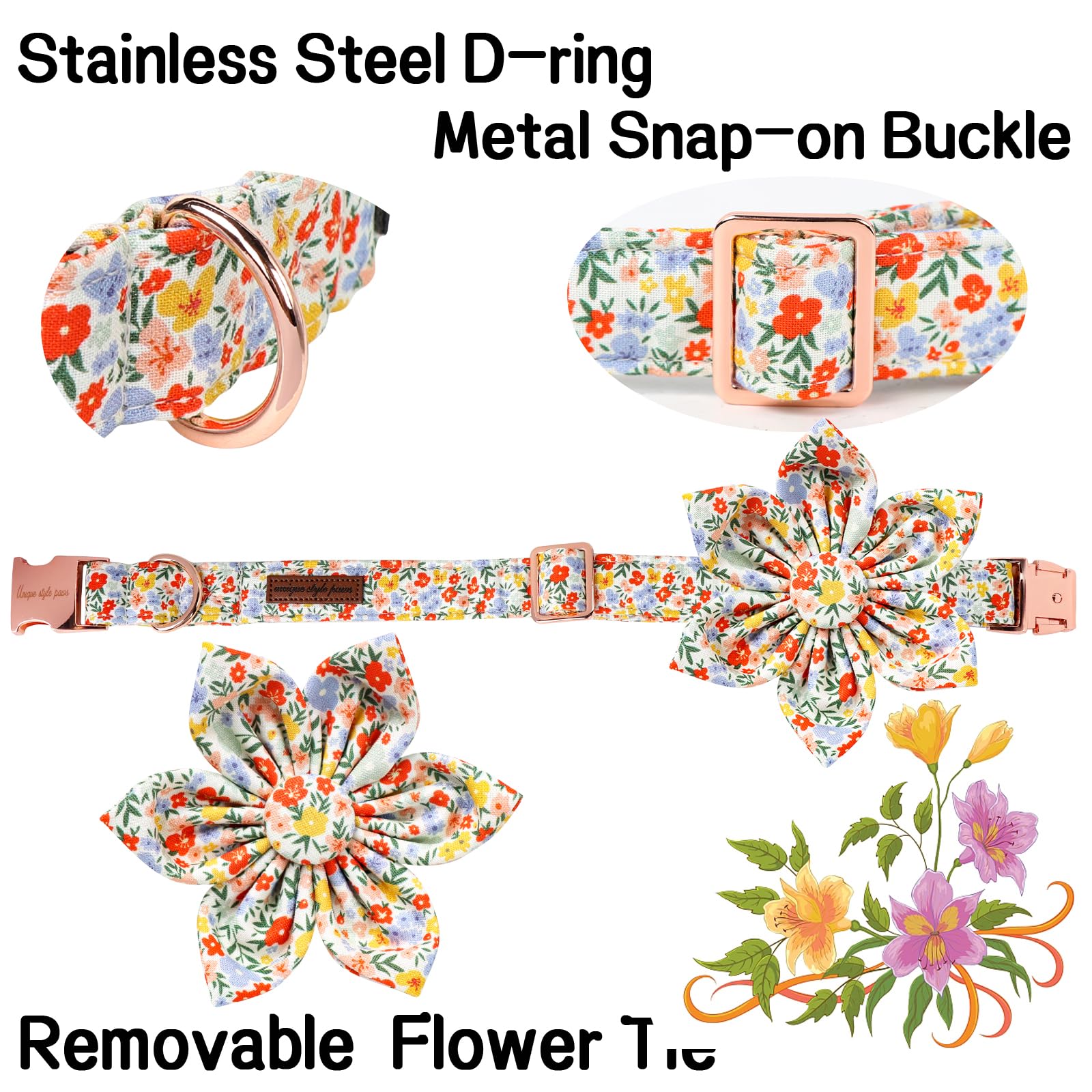 Unique Style Paws Summer Dog Collar With Floral Bow,Colorful Bow Tie Puppy Collar,Flower Pattern Dog Bow Collar For Small,Medium