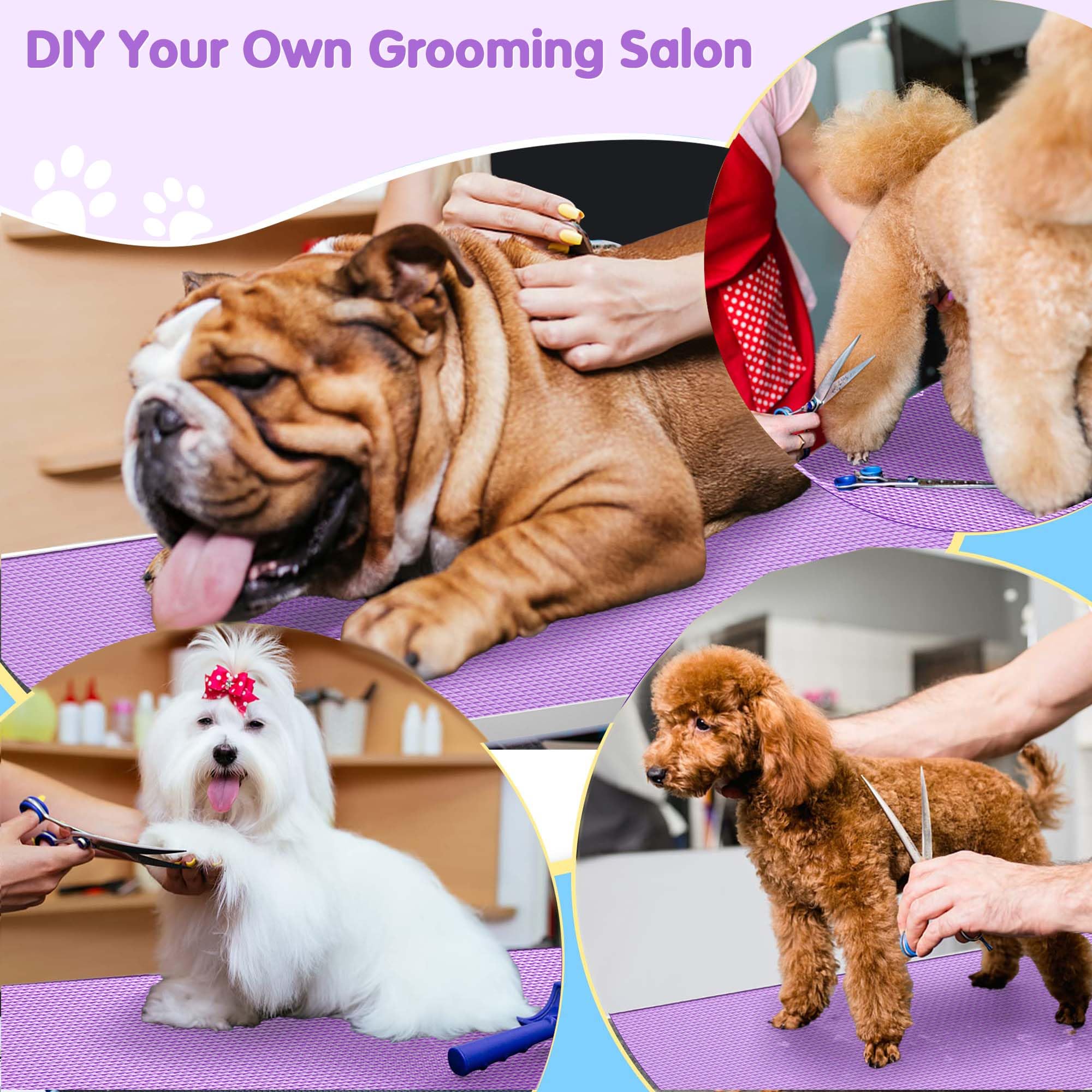 Dog Grooming Table, Adjustable Large Pet Drying Desktop, Foldable Bathing Desk with Arms, Noose, Mesh Tray, Maximum Capacity Up
